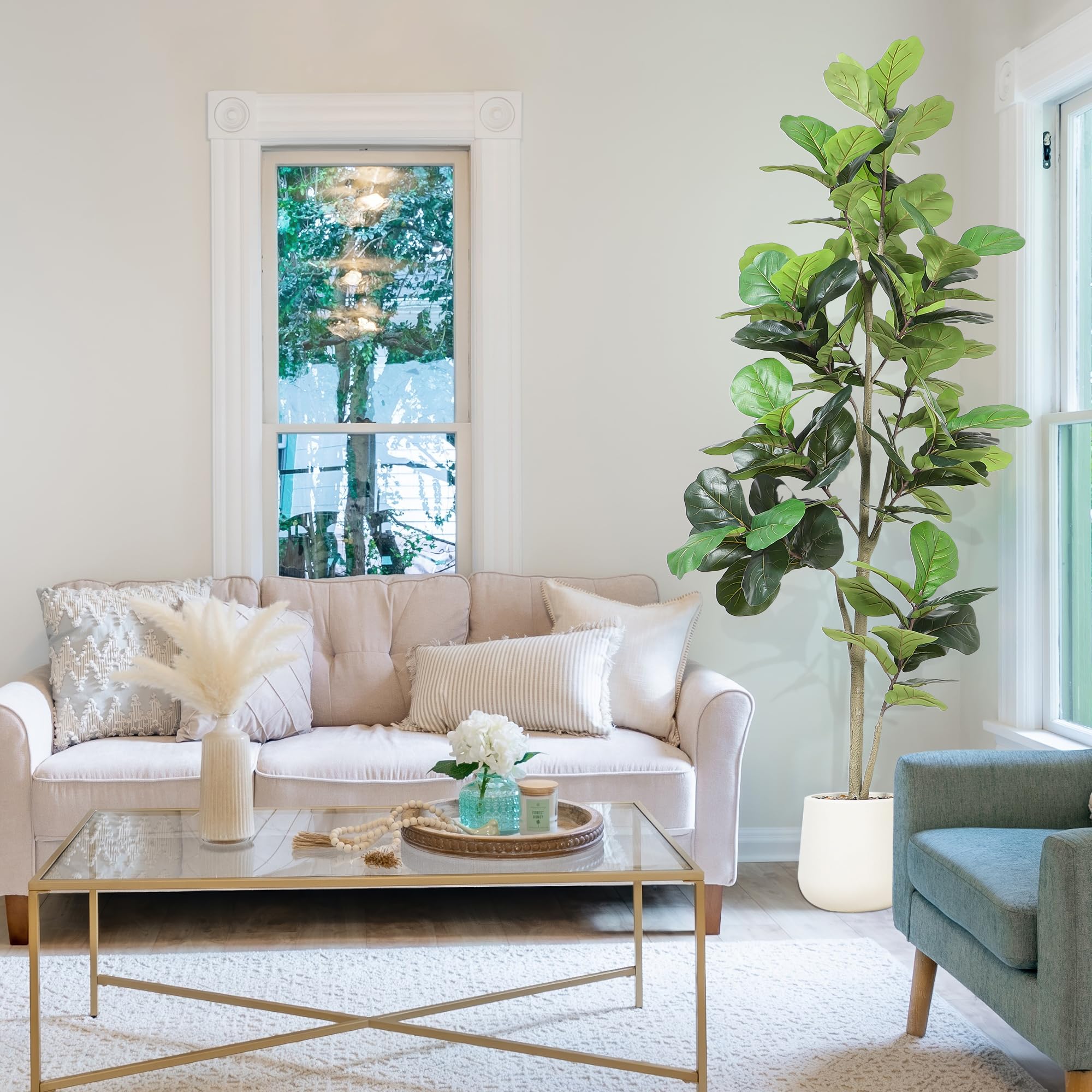 Artificial Fiddle Leaf Tree, 7ft Faux Plant Fake Ficus Lyrata Trees