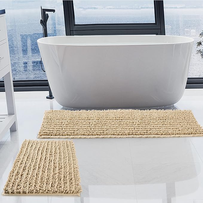 Luxury Chenille White Bathroom Rugs Sets 2 Piece
