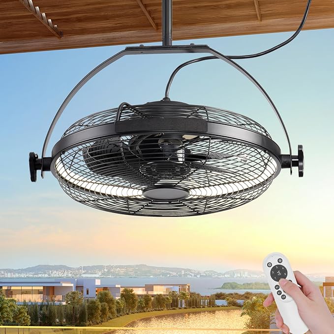 Gazebo Fans Outdoor Hanging Ceiling Fans with Lights,16" Portable Plug in Ceiling Fan