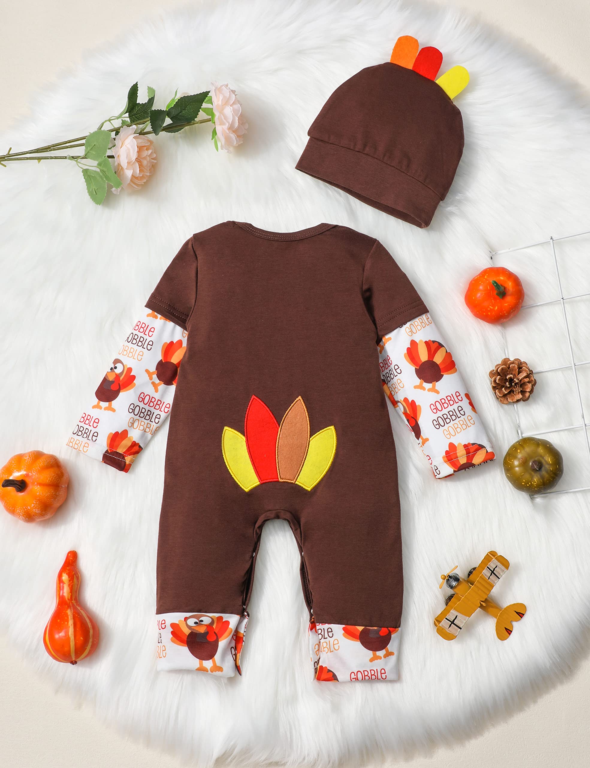 My First Thanksgiving Baby Boy Outfit Turkey One Piece Romper Long Sleeve Onesie