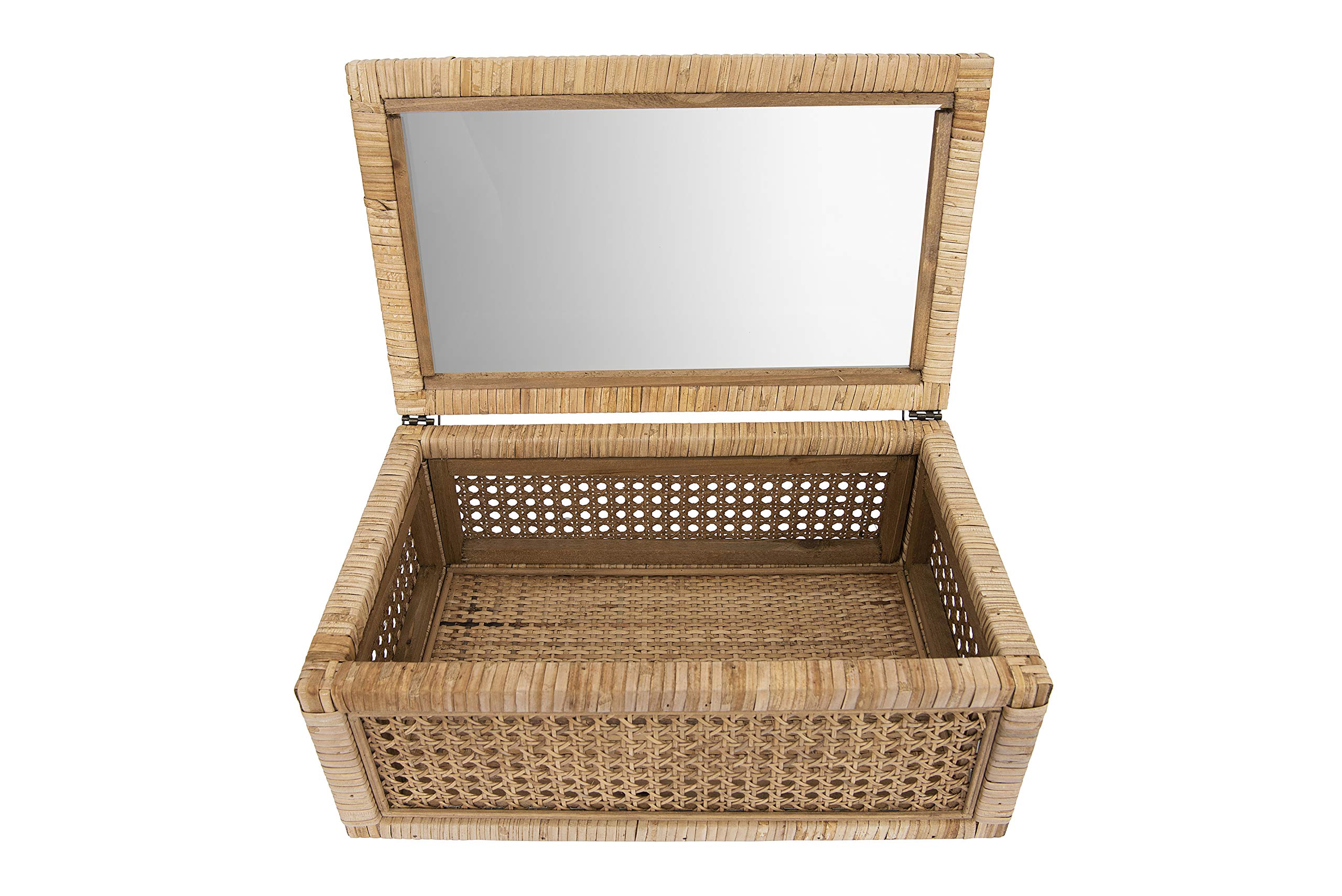 Modern Decorative Rectangle Woven Rattan and Wood Display Boxes