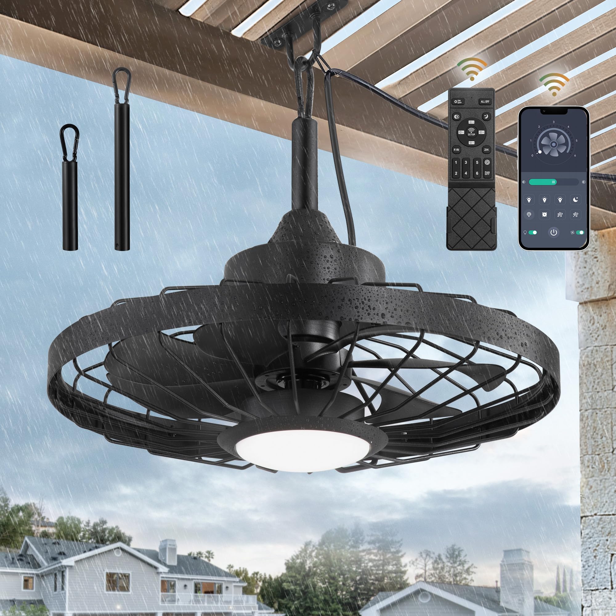 20" Outdoor Ceiling Fan with Lights,IP65 Waterproof Gazebo Hanging Fan