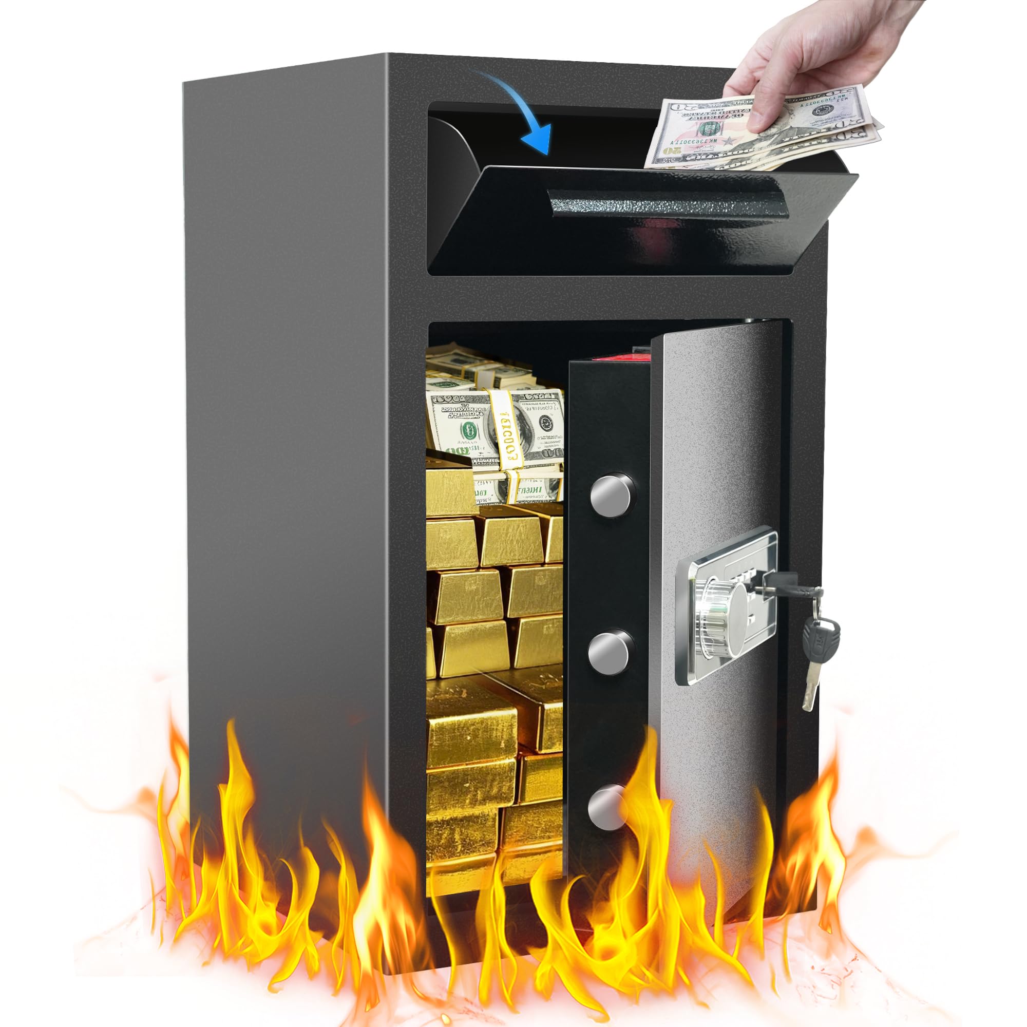 4 Cuft Drop Safe Box for Business, Depository Safe with Drop Slot, Anti-Theft Money Safe with Digital Lock & Key, 2-in-1 Drop Slot Safes for Home Business Use, Cash Document Jewelry Storage (4 CU FT)