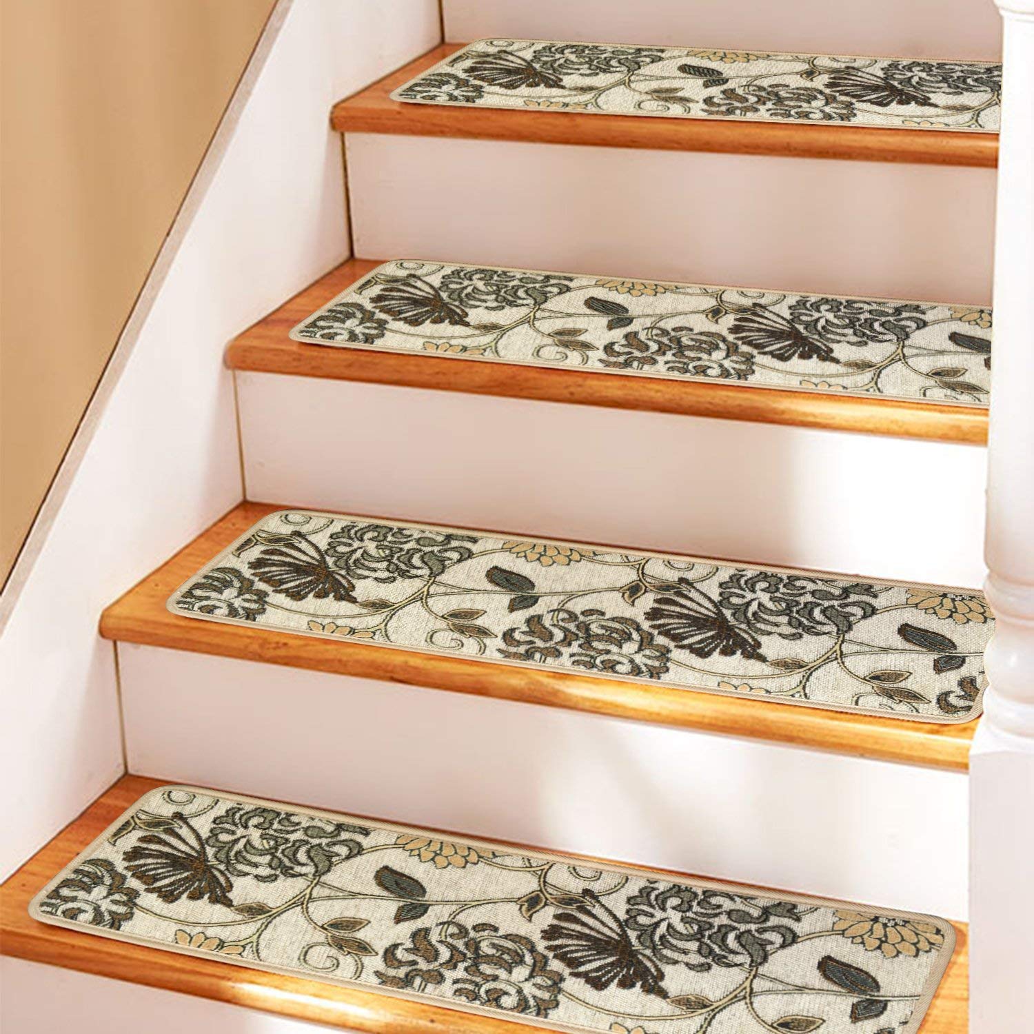 Non-Slip Stair Treads Carpet with Skid Resistant Backing, Blended Jacquard Craft Step