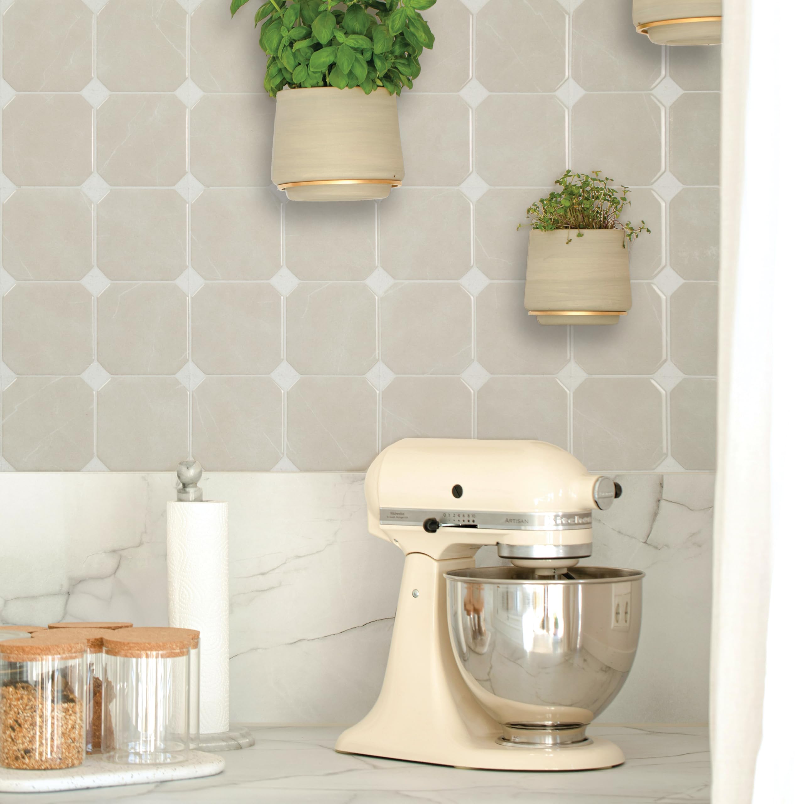 Peel and Stick Backsplash - 5 Sheets of 7,66" x 7,66" Betera Beige - 3D Adhesive