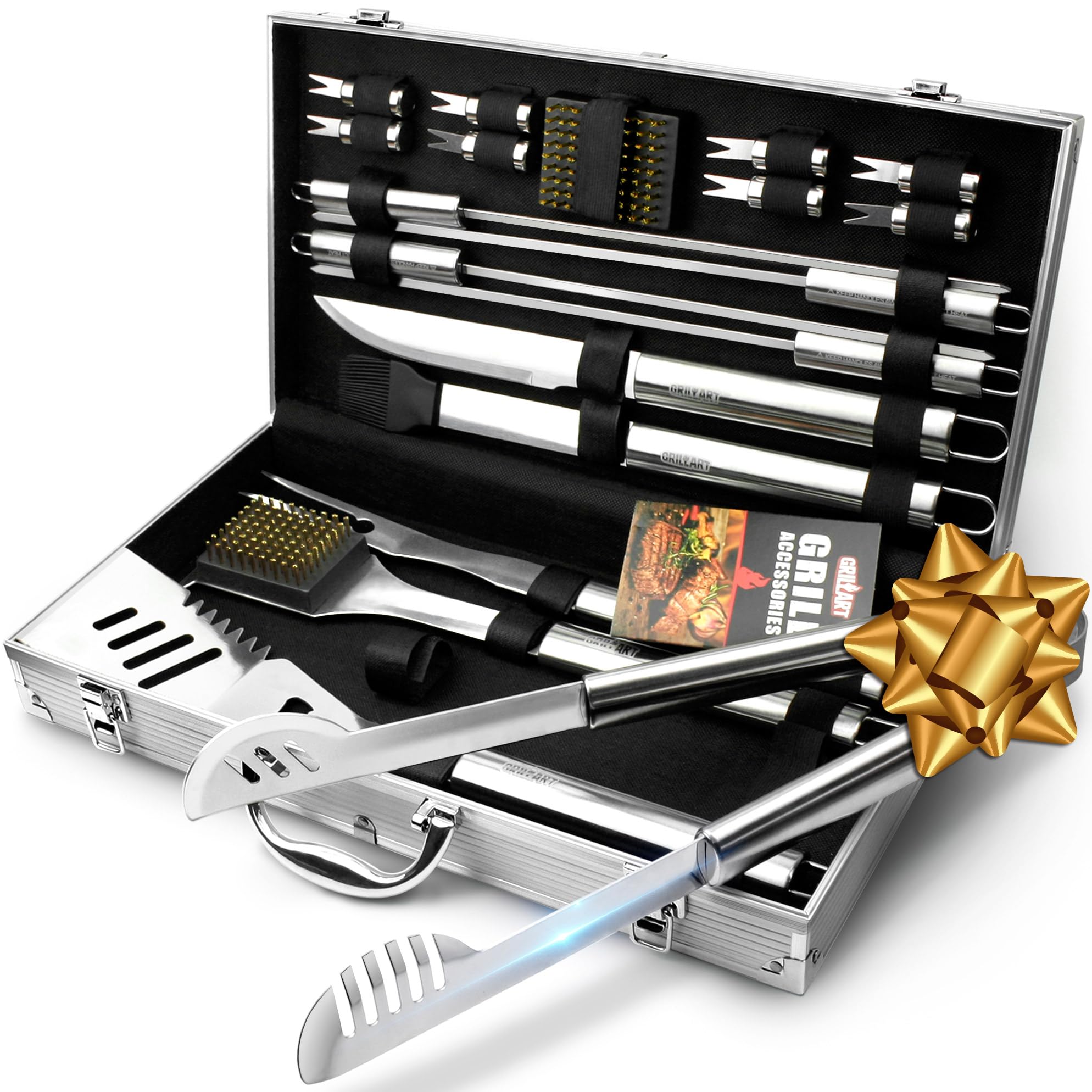 Grill Utensil Tools Set Reinforced BBQ Tongs 19-Piece Stainless-Steel Barbecue