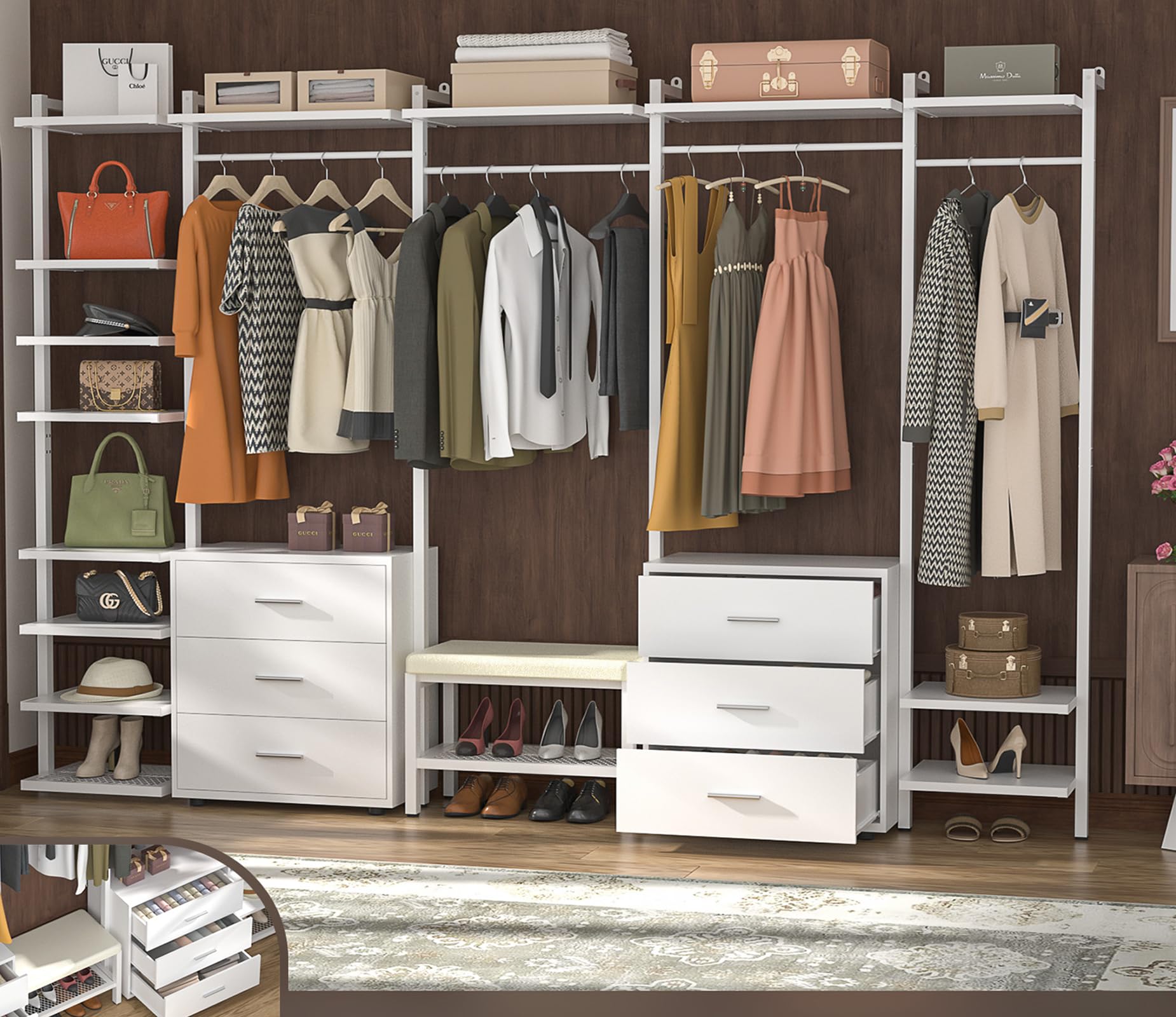 Clothing Rack Heavy Duty Closet System Organizer for Hanging Clothes