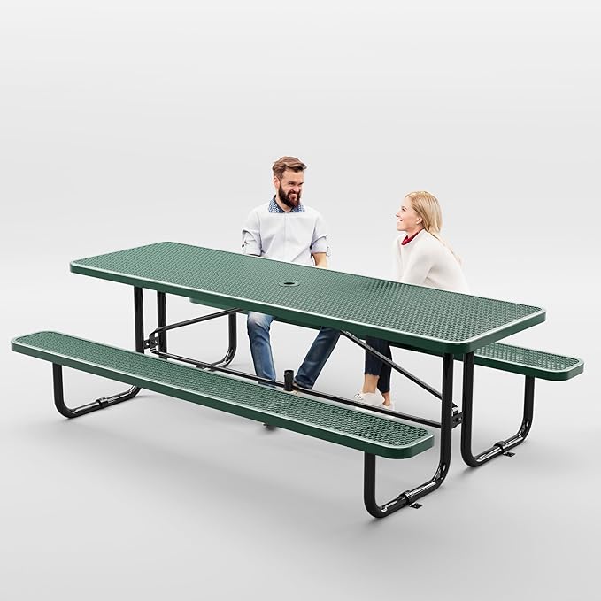 Metal Picnic Tables for Outdoors with Umbrella Hole