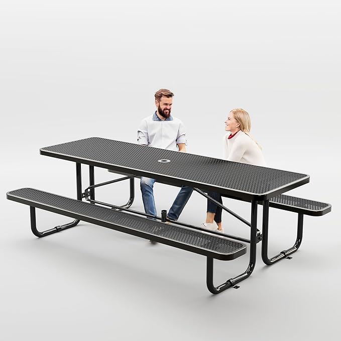 Metal Picnic Tables for Outdoors with Umbrella Hole