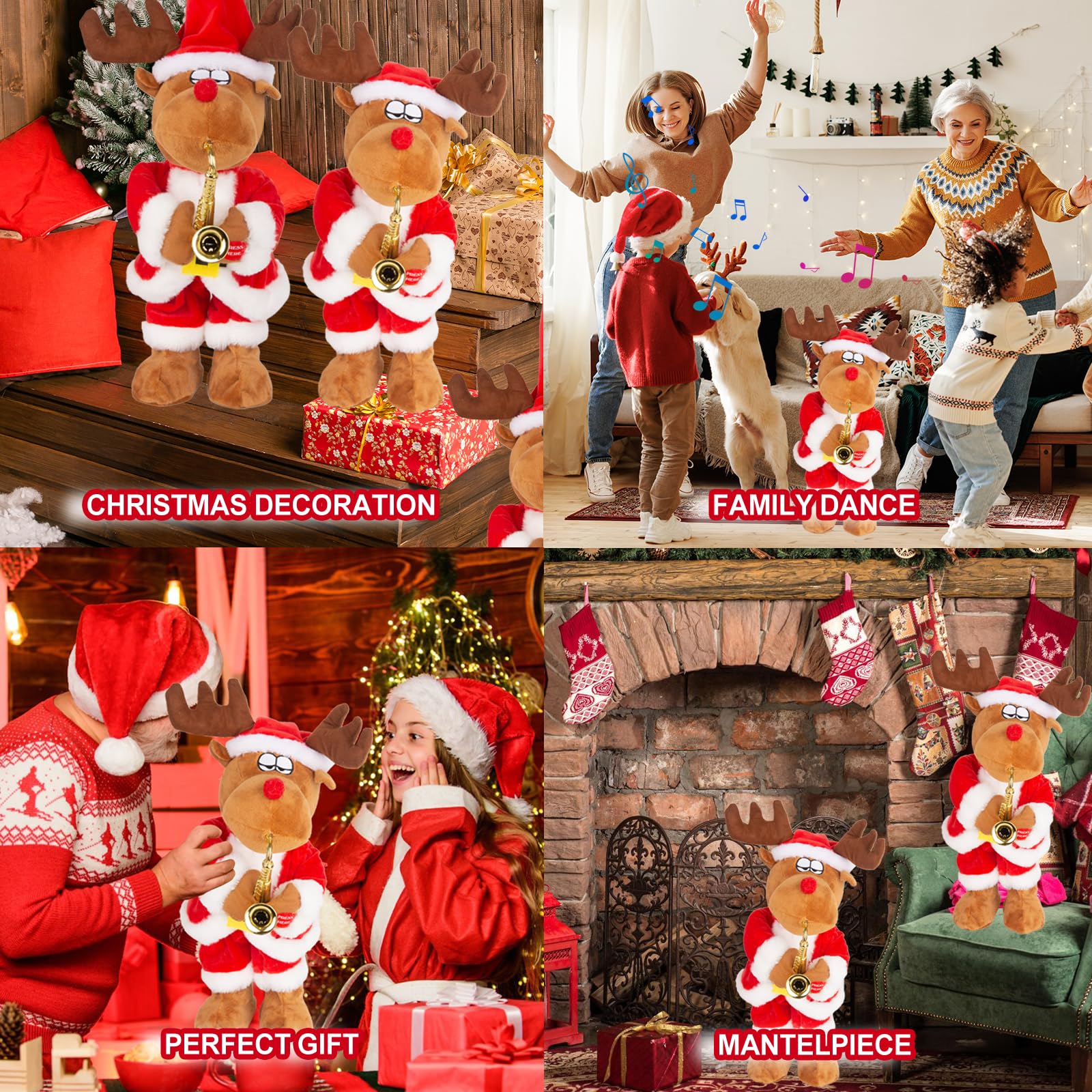 Electric Reindeer Toy with Singing, Dancing, and Saxophone Playing, Christmas