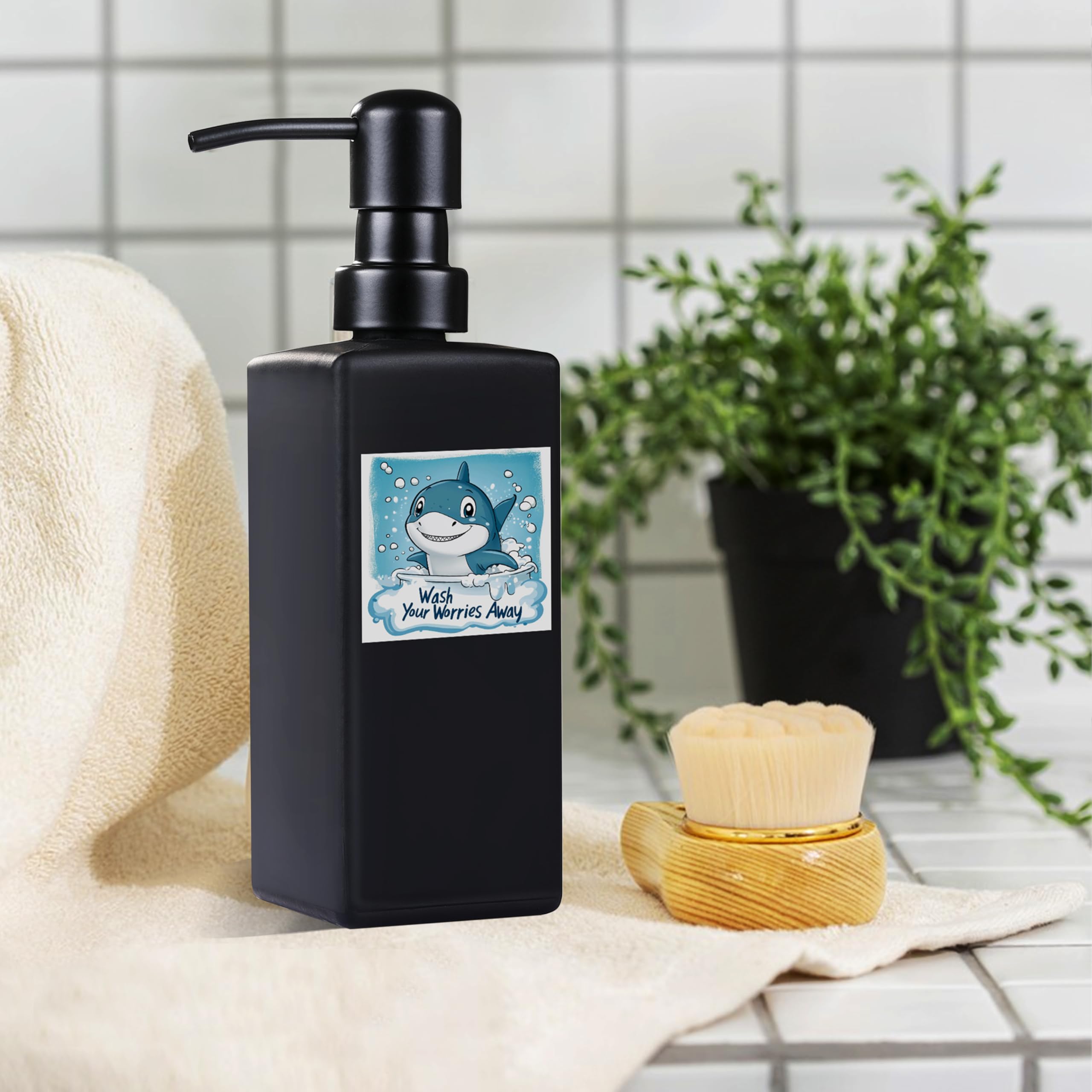 Soap Dispenser Bathroom, JINLIFA 12oz Black Glass Refillable Liquid Hand Dish Soap