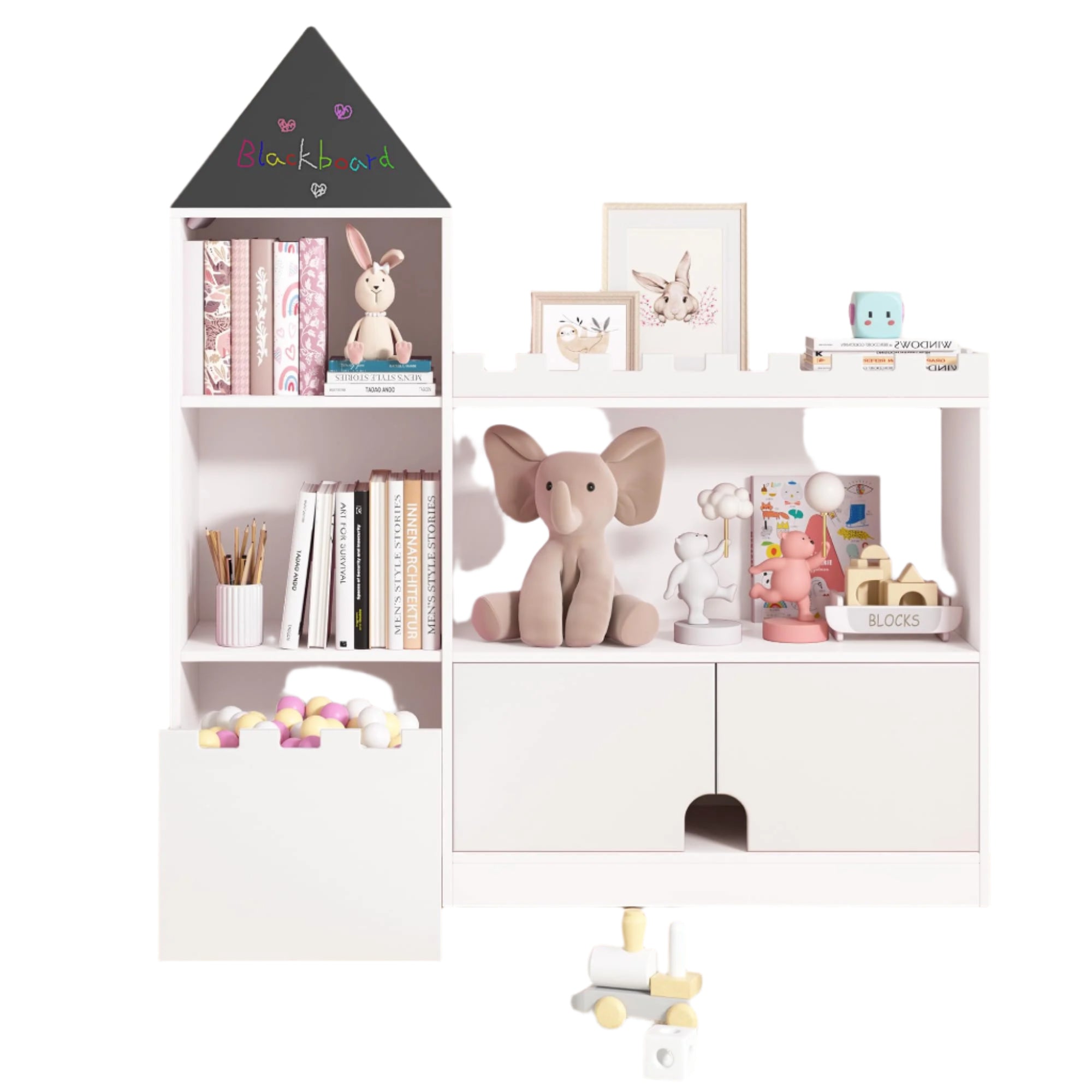 Toy Storage Organizer, Kids Castle Bookshelf, 6 Cubby Children Bookshelf, 39.4’’ Wood
