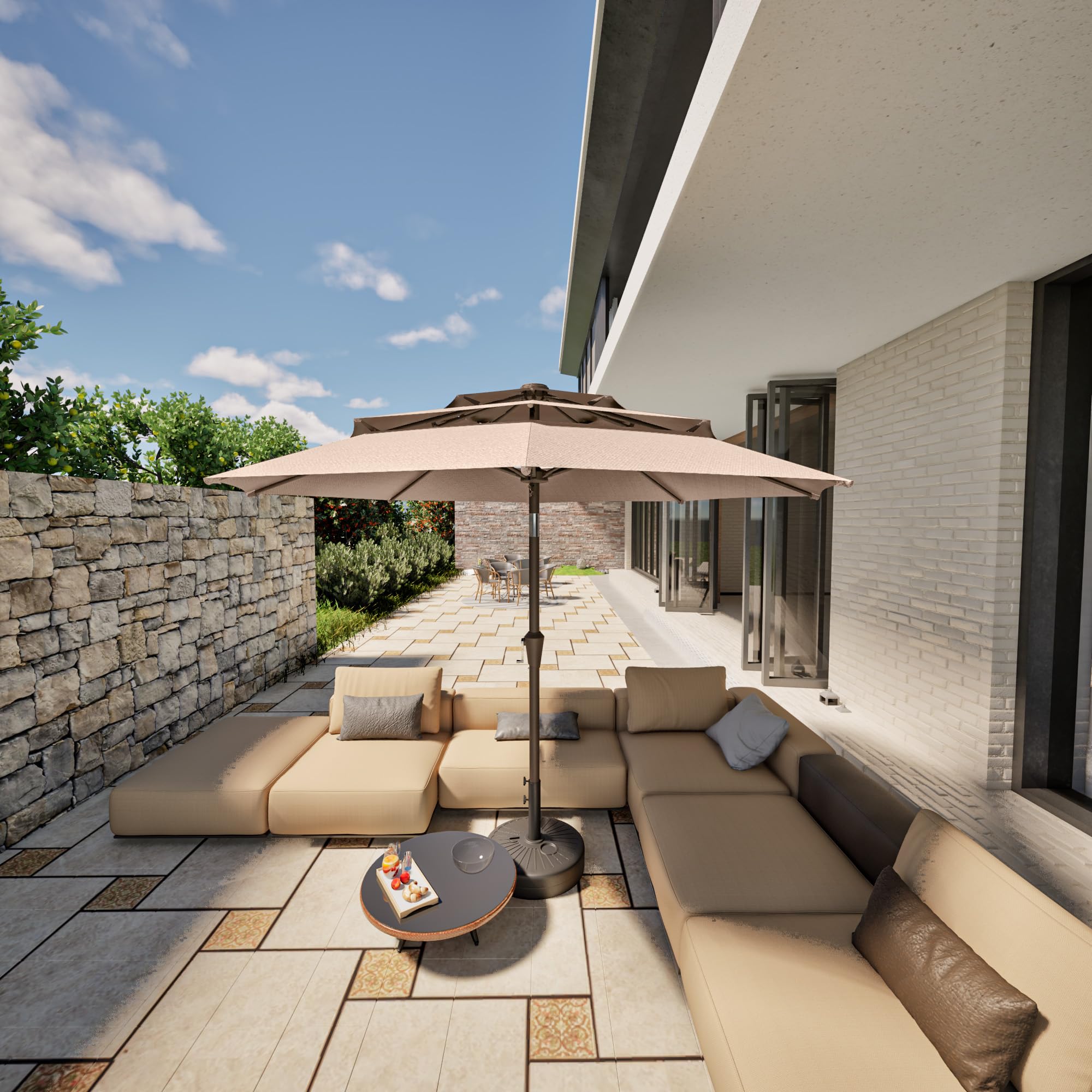 9FT 3 Tiers Patio Umbrella,Outdoor Table Market Umbrella with 8 Fiberglass Ribs for Pool