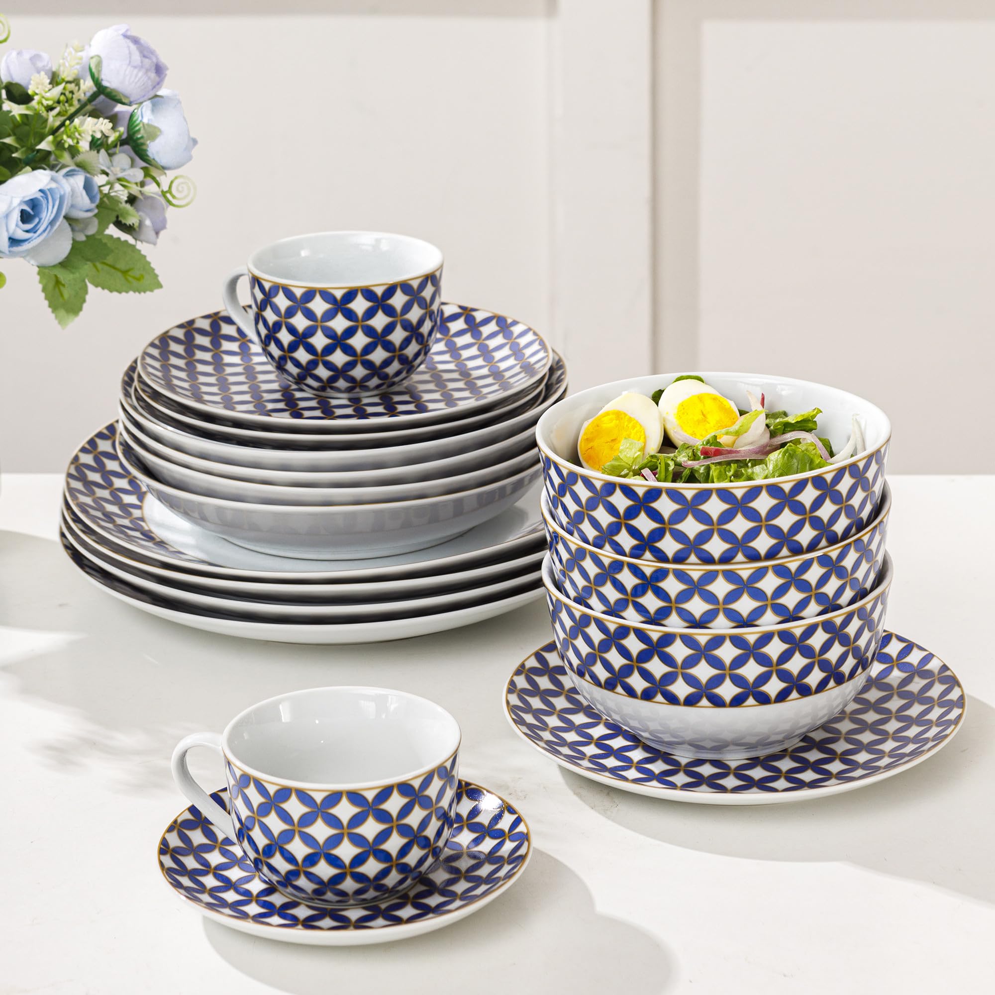 24 Piece Porcelain Dinnerware Set,Scratch Resistant Dishes Set