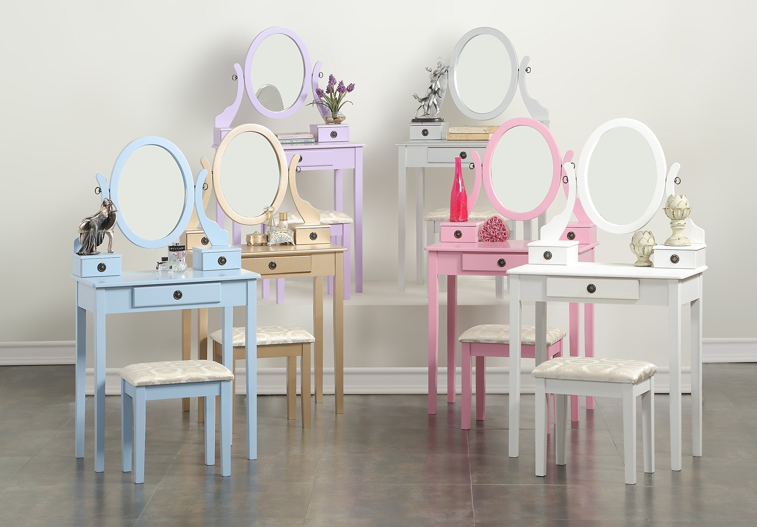 Moniys Wood Moniya Makeup Vanity Table and Stool Set, Purple