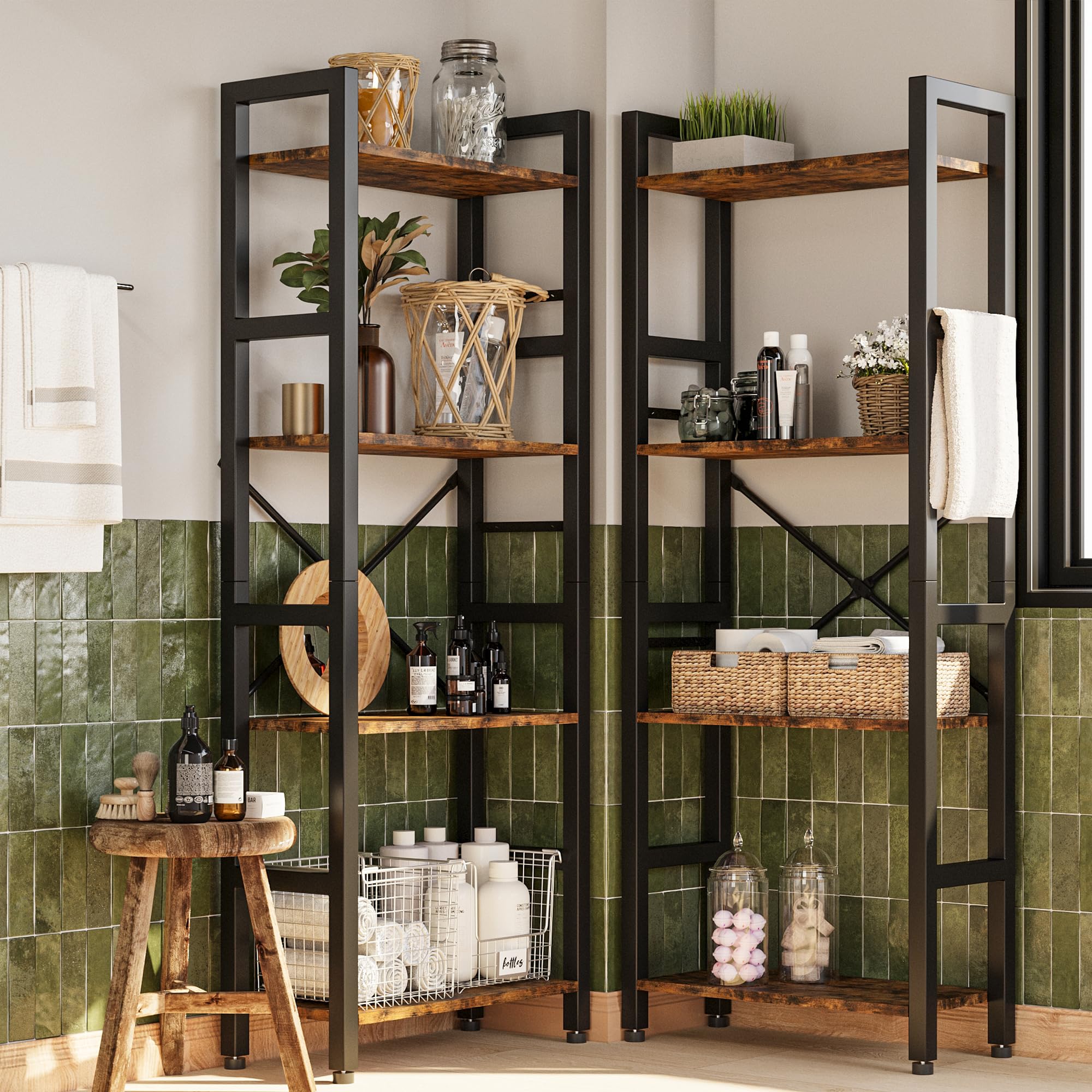 Triple 4 Tier Book Shelf, Large Wooden Bookcase with 14 Open Display Shelf