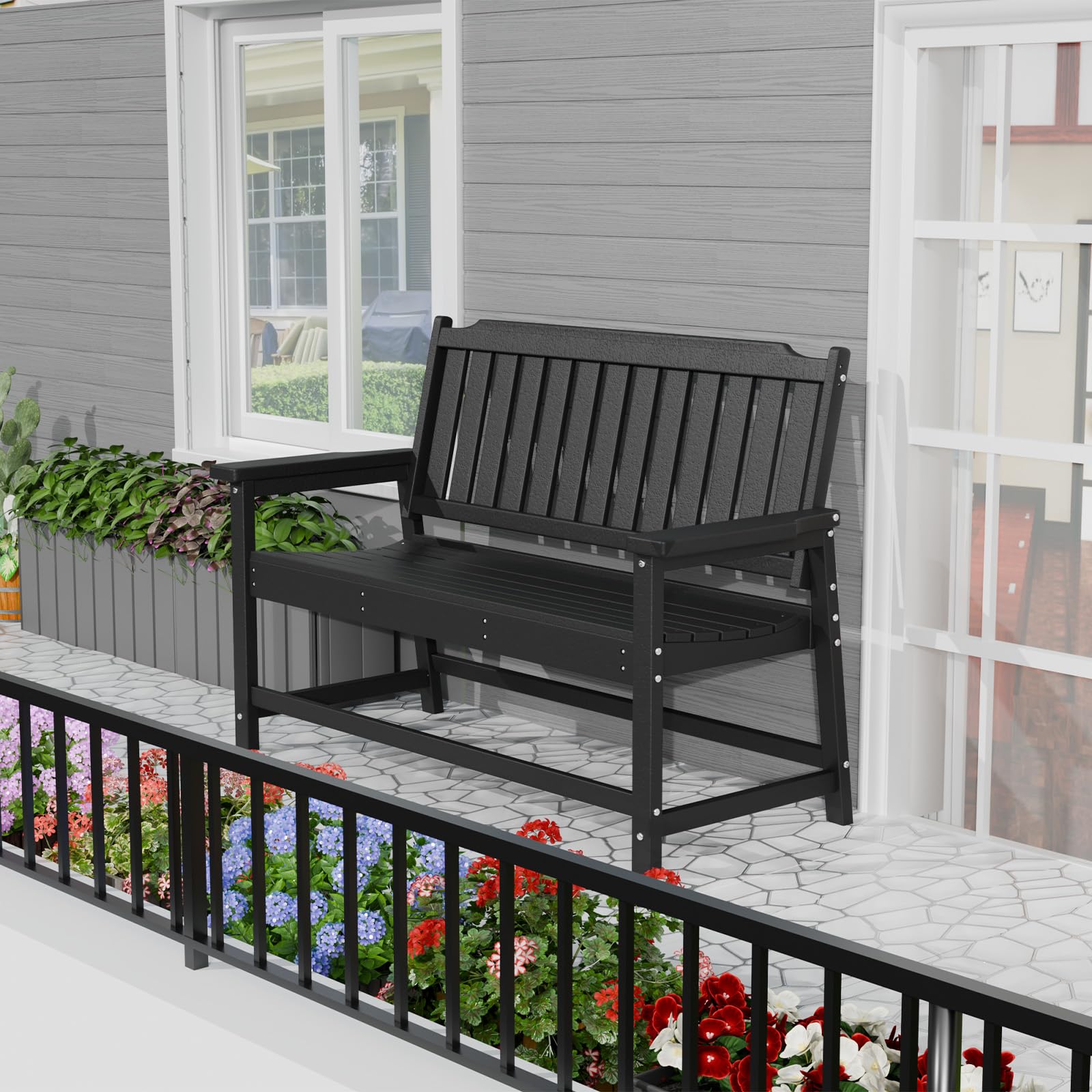 Outdoor Bench All-Weather HDPE Fade Resistant Garden Bench 660 lbs Bearing 2-Seat