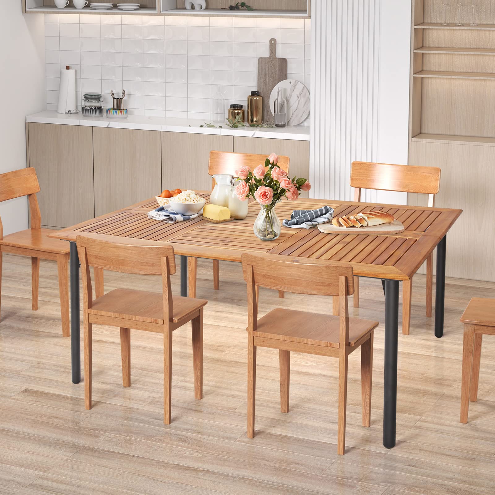 Patio Acacia Wood Dining Table for 6 Persons, Large Rectangular Dining Table