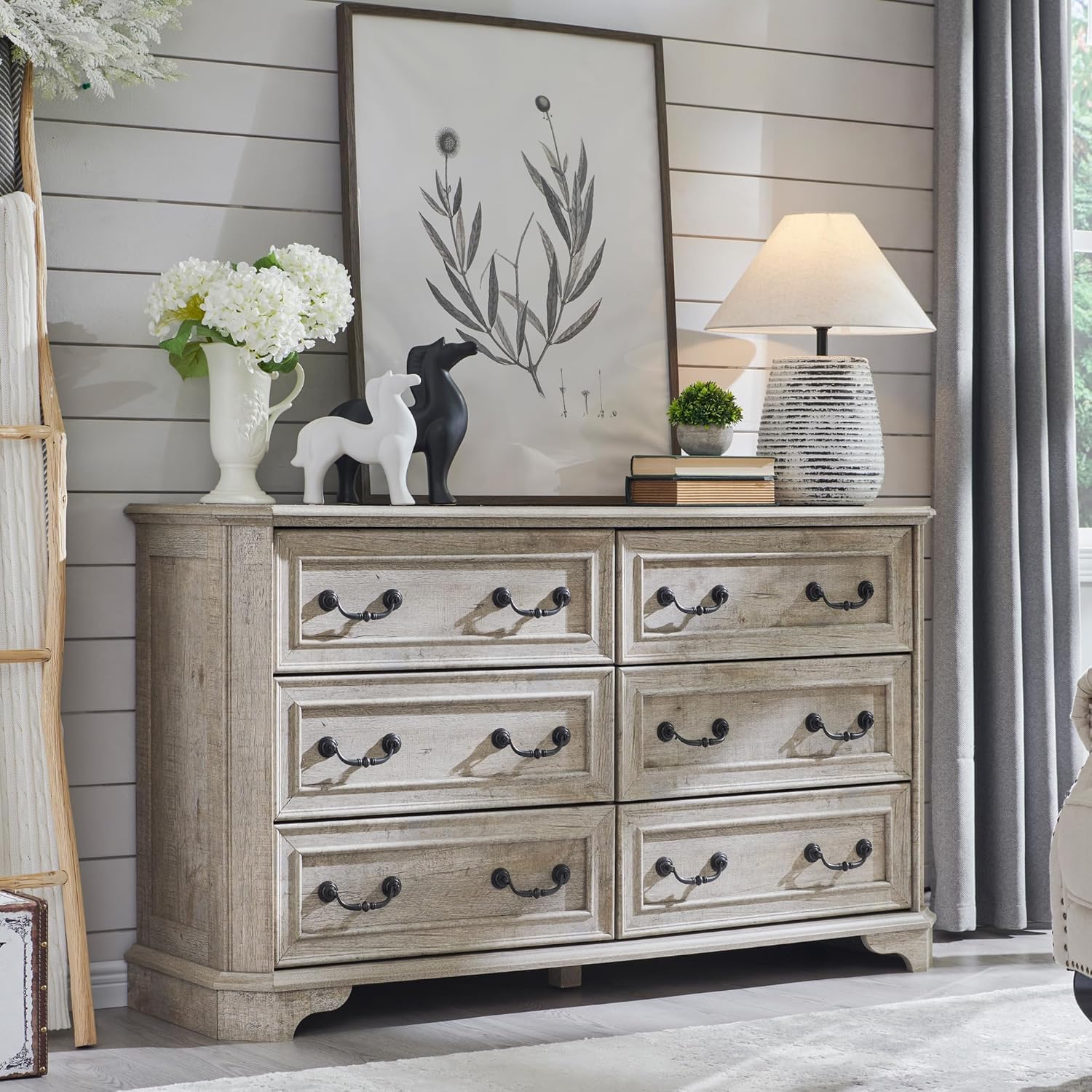 Farmhouse 6 Drawers Dresser for Bedroom