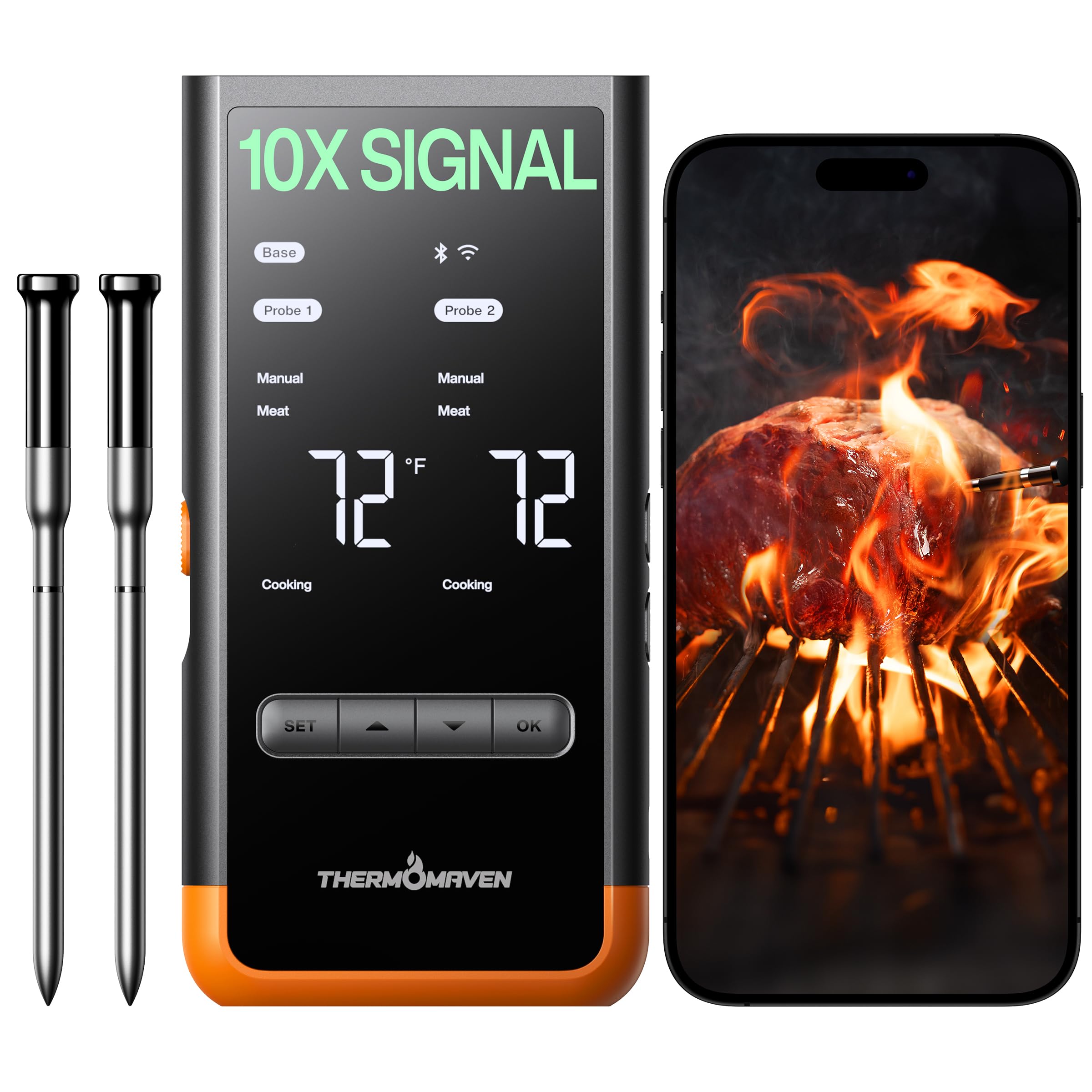Wireless Bluetooth Smart Meat Thermometer: Standalone Base, Smart WiFi Thermometer