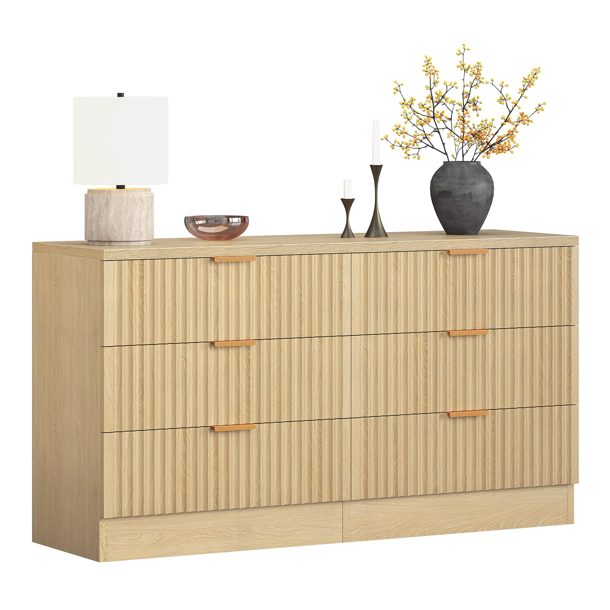 6-Drawer Dressers, Chest of Drawers with Fluted Panel, Wide Versatile Storage Dresser