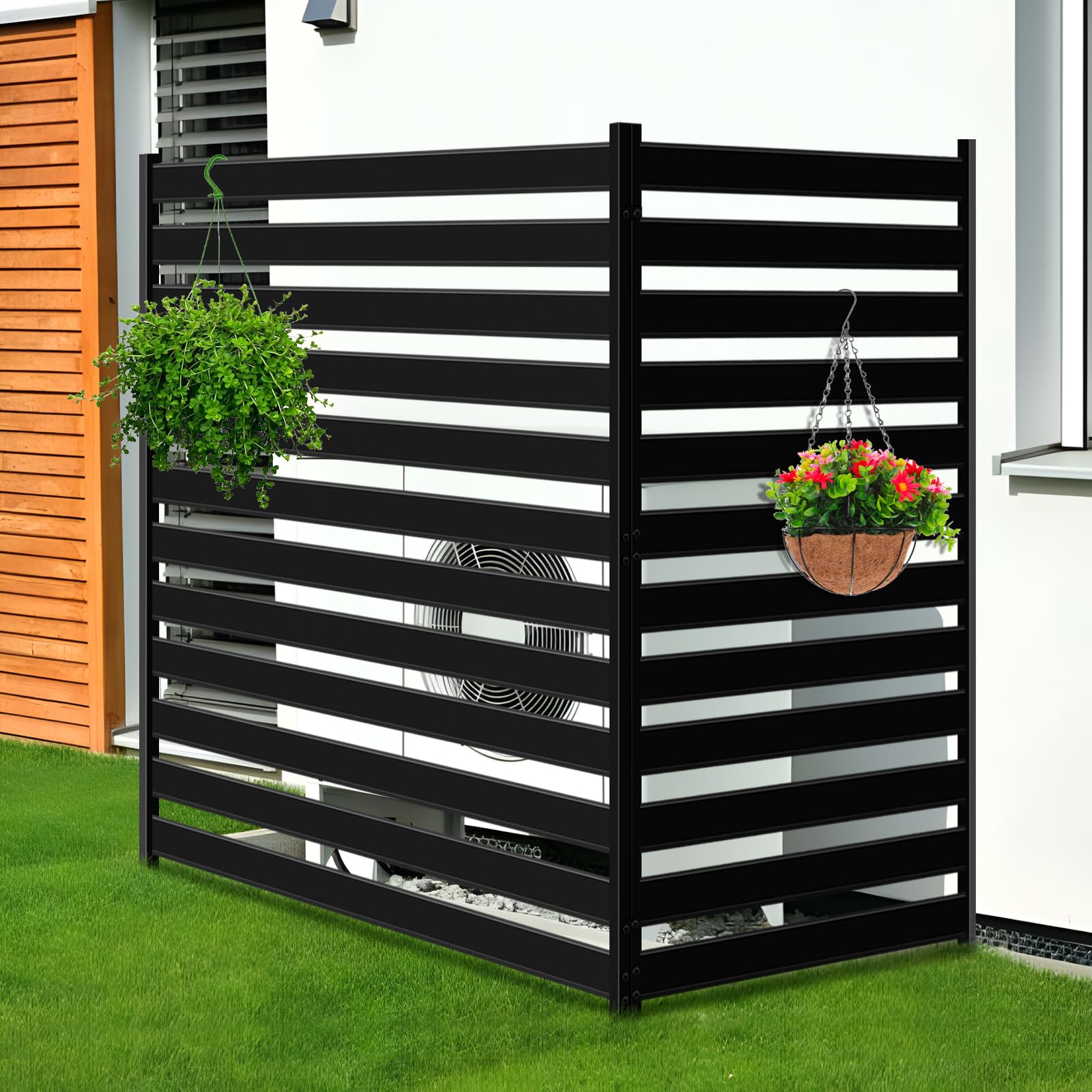 38" W x 48" H Air Conditioner Fence Screen, 2 Panels Metal Privacy Fence