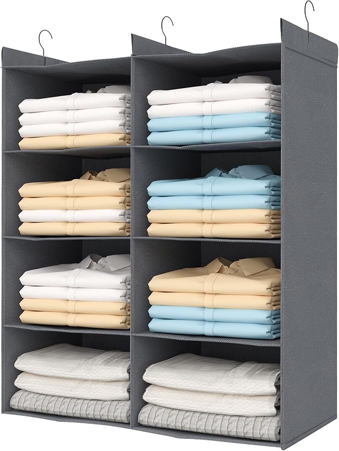 5 Tier Shelf Hanging Closet Organizer, Dual-Row 10 Pocket Cloth Hanging Shelf