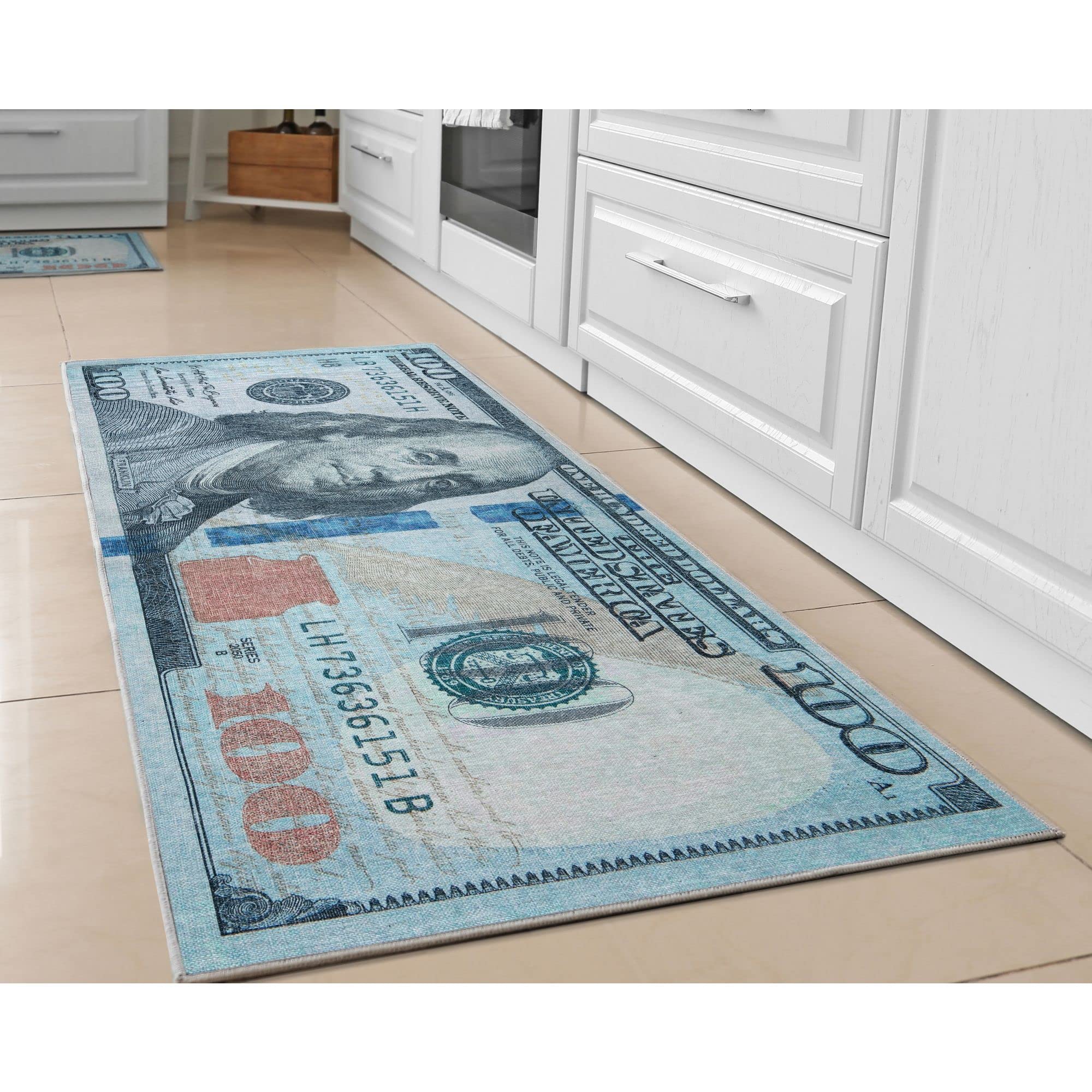 Money Collection New Hundred Dollar Bill 3'3" x 7'10" Runner Rug