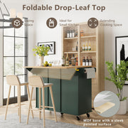 win2win Rolling Kitchen Island with Trash Can Storage, Portable Kitchen Island with Drop Leaf, Modern Farmhouse Kitchens Cart on Wheels with Fluted Design, Towel Rack, Spice Rack, Olive Green