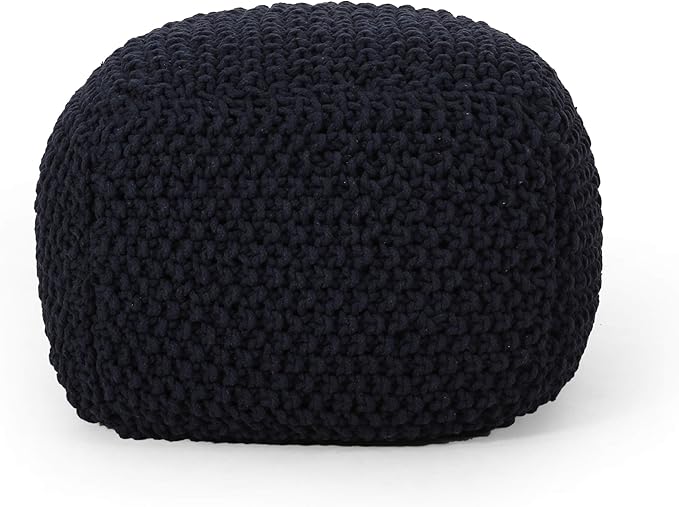 Teresa Knitted Cotton Square Pouf,Ottomans and Poufs