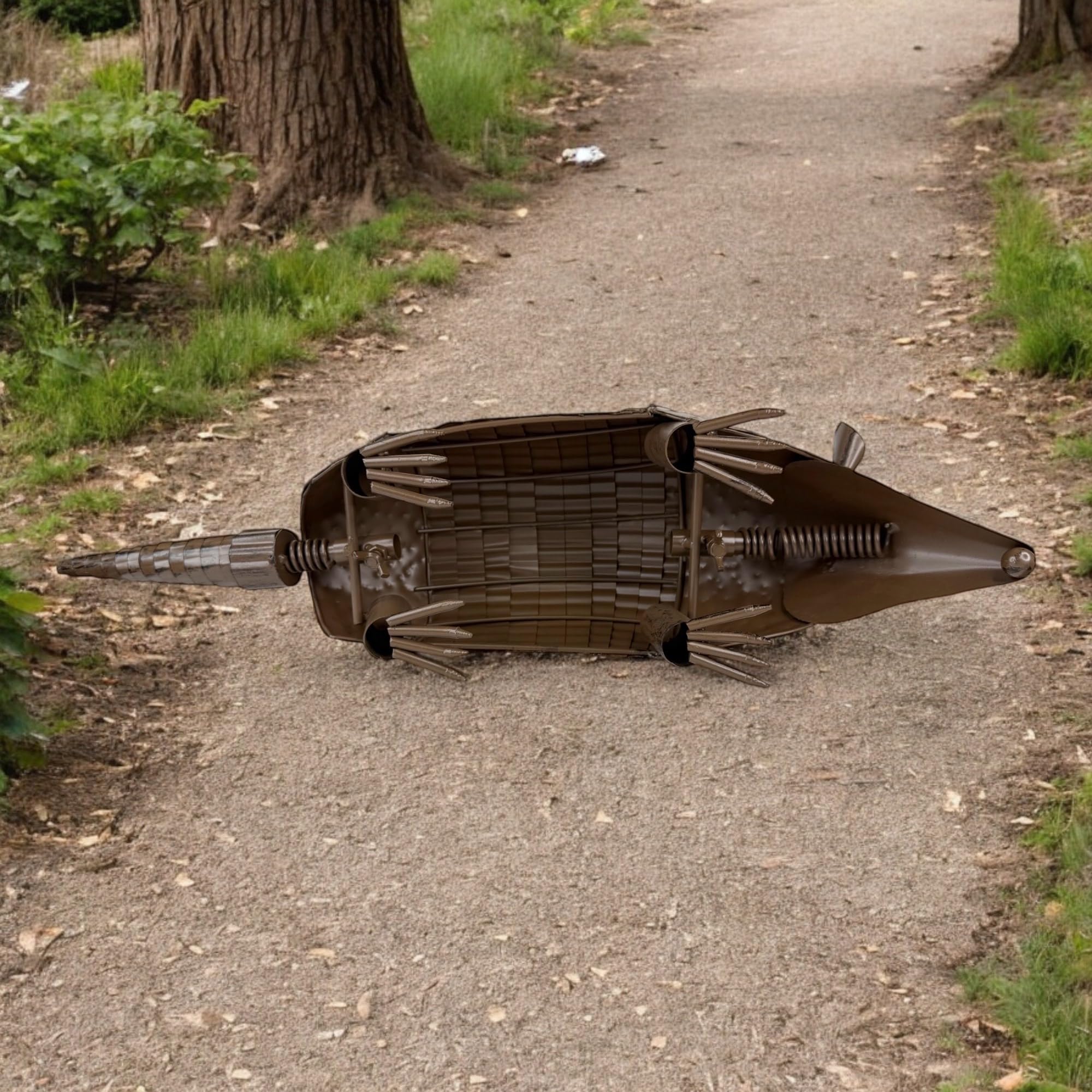 22” Rustic Metal Armadillo Sculpture – Large Textured Welded Iron with Springy