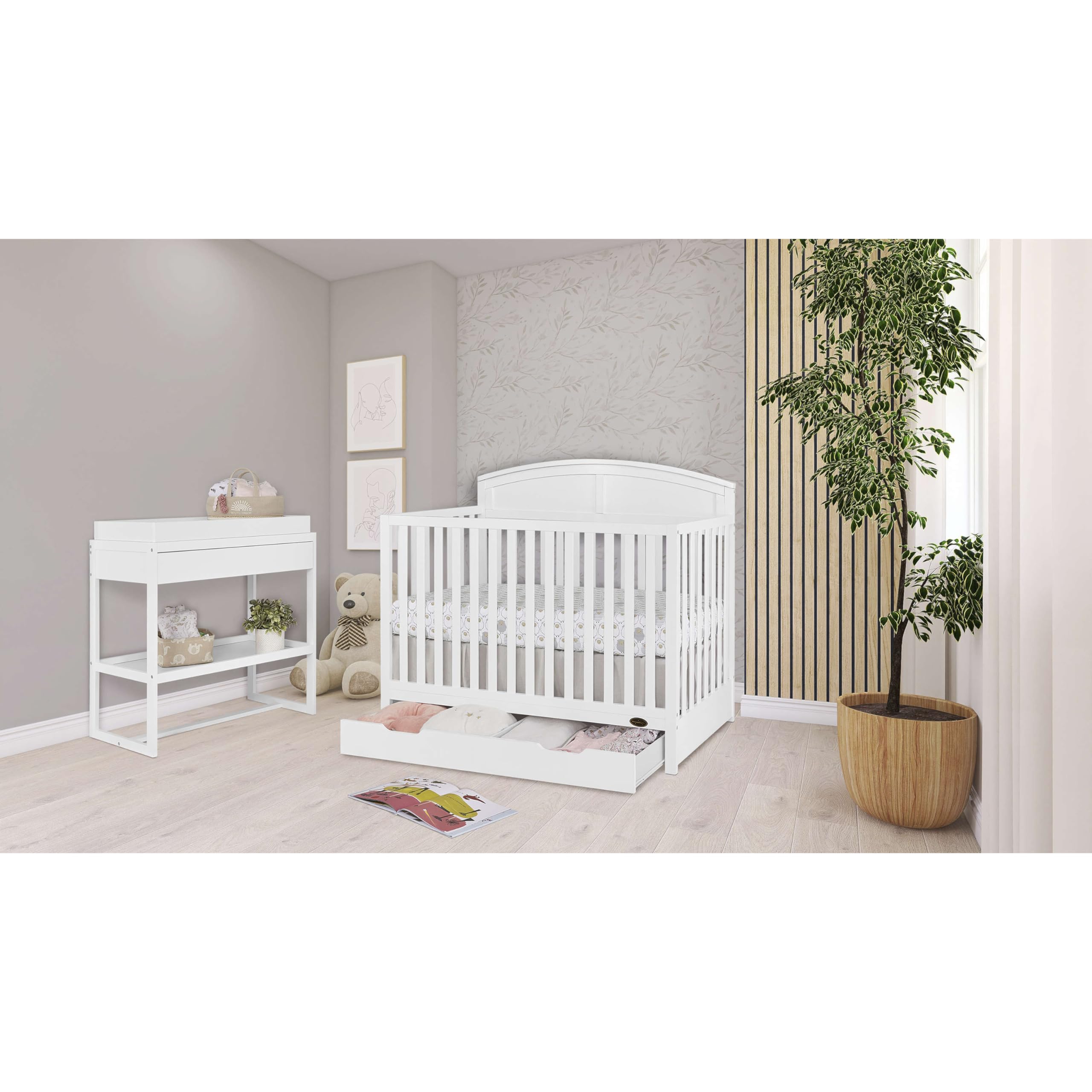 Storybrooke 5 in 1 Convertible Crib with Storage Drawer in White