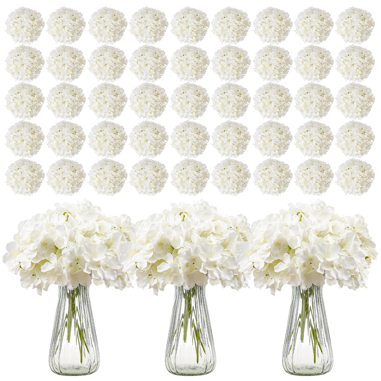 Artificial Flowers, 305 pcs Real Looking White Silk Fake Hydrangea Bulk