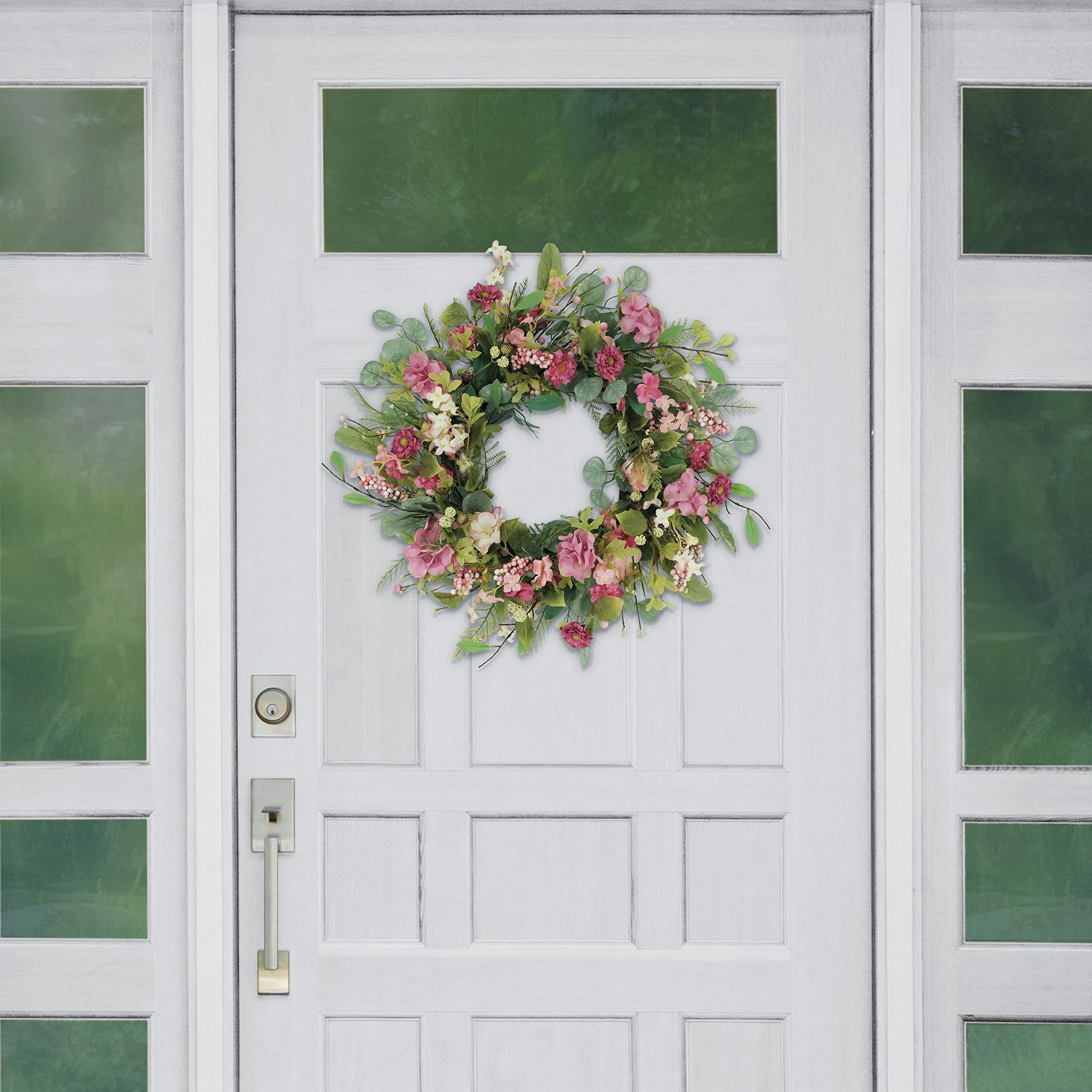 24" Vibrant Puleo International Artificial Chrysanthemum and Hydrangea Floral Spring Wreath