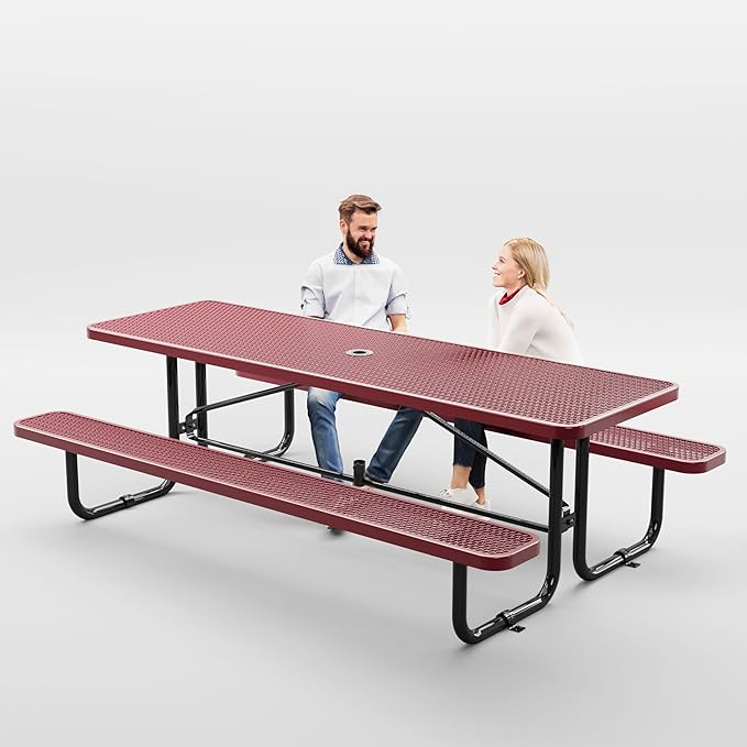 Metal Picnic Tables for Outdoors with Umbrella Hole