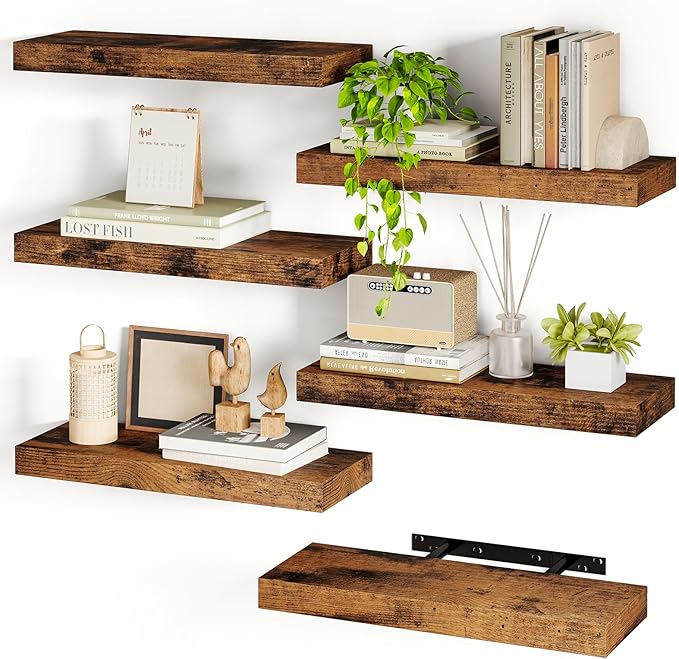 Floating Shelves for Wall, Wall Mounted Rustic Wood Shelves for Bathroom, Living Room