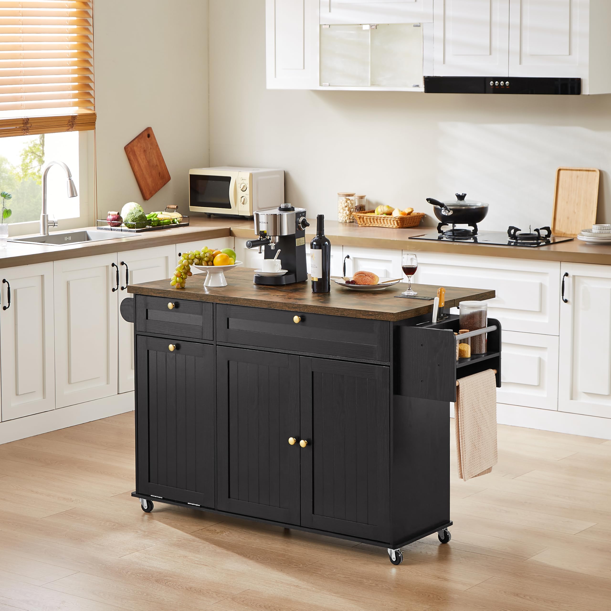 Kitchen Island on Wheels, Mobile Kitchen Island Cart with Folding Drop Leaf Breakfast Bar