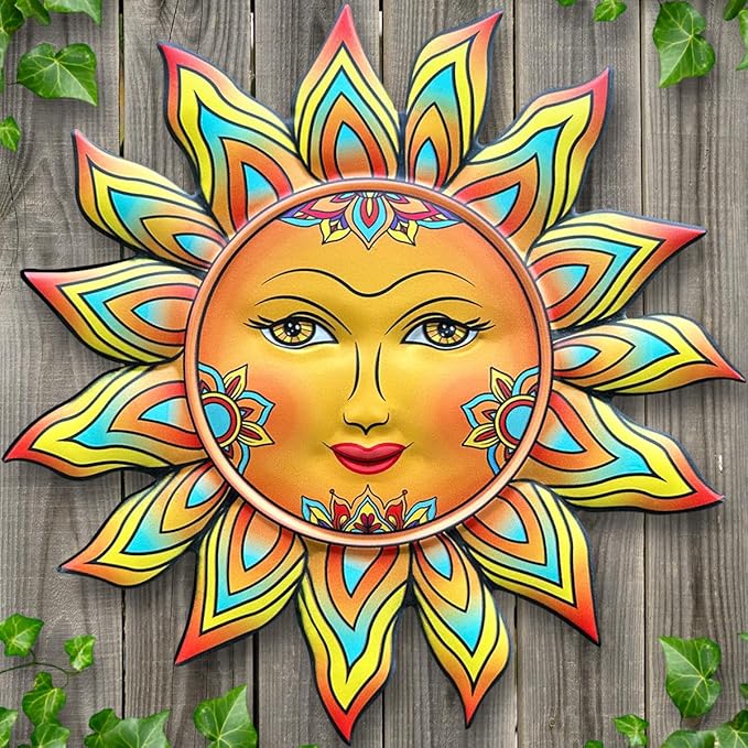 Metal Sun Flower Wall Decor,13inches Sun Wall Art Hanging Decoration for Indoor
