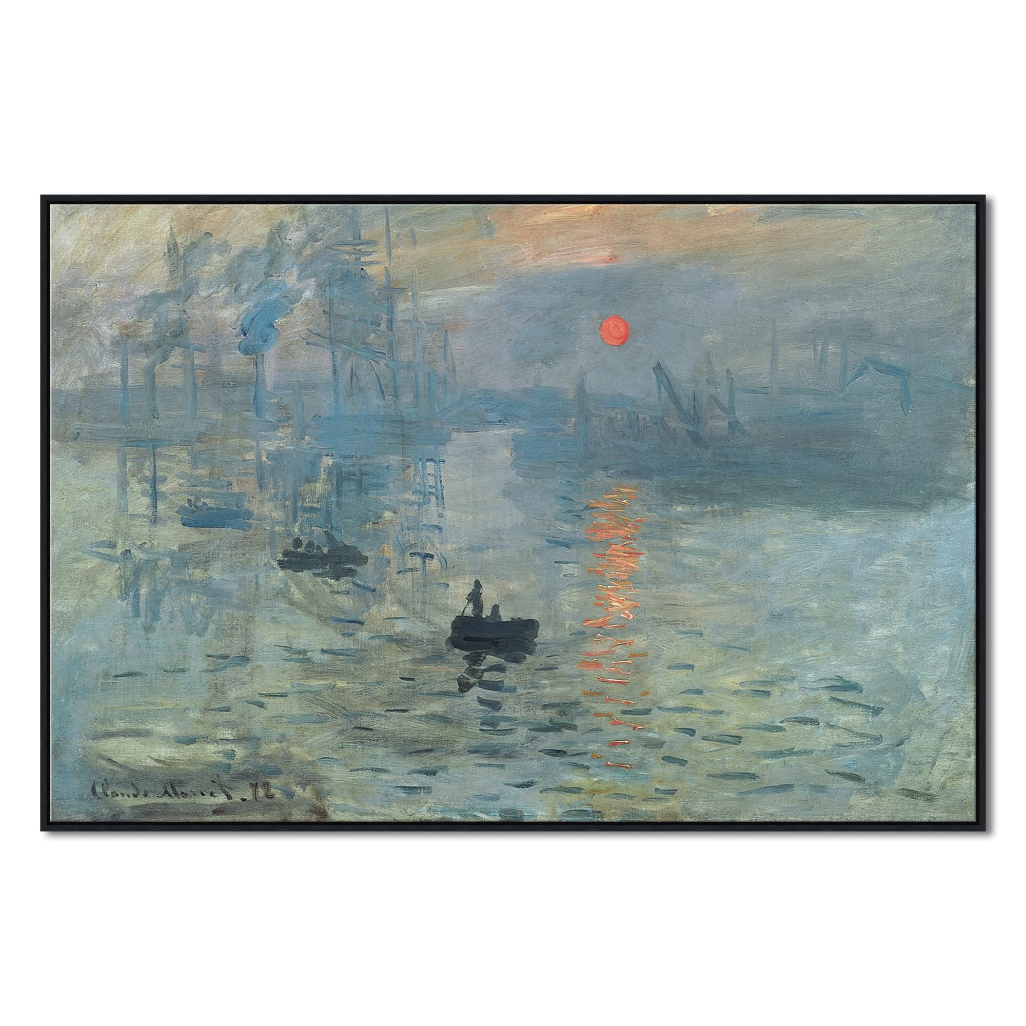 Extra Large Black Framed Art Impression Sunrise of Claude Monet Famous Paintings Reproduction Seascape Artwork Pictures on Canvas Wall Art for Home Decorations Black