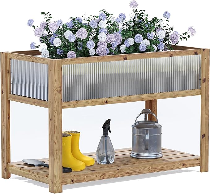 Garden Bed Wood With Legs, Raised Garden Bed Planter Box With Storage Shelf
