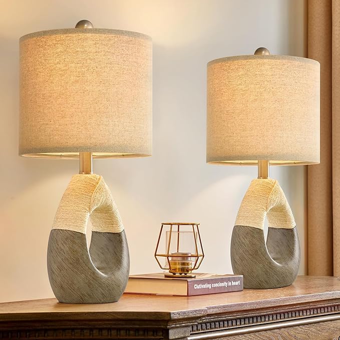 Boho Table Lamps Bedroom Living Room Set 2 Small Farmhouse Rattan Table Lamp 19