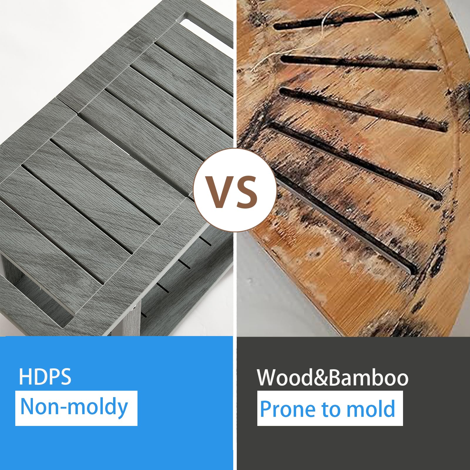 LaFroug Large Shower Bench, Heavy Duty HDPS Shower Stool for Inside Shower, 2 Tier Shower Chair Seat with Shelf for Bath, Waterproof Shower Foot Rest for Shaving Legs with Adjustable Feet, Gray