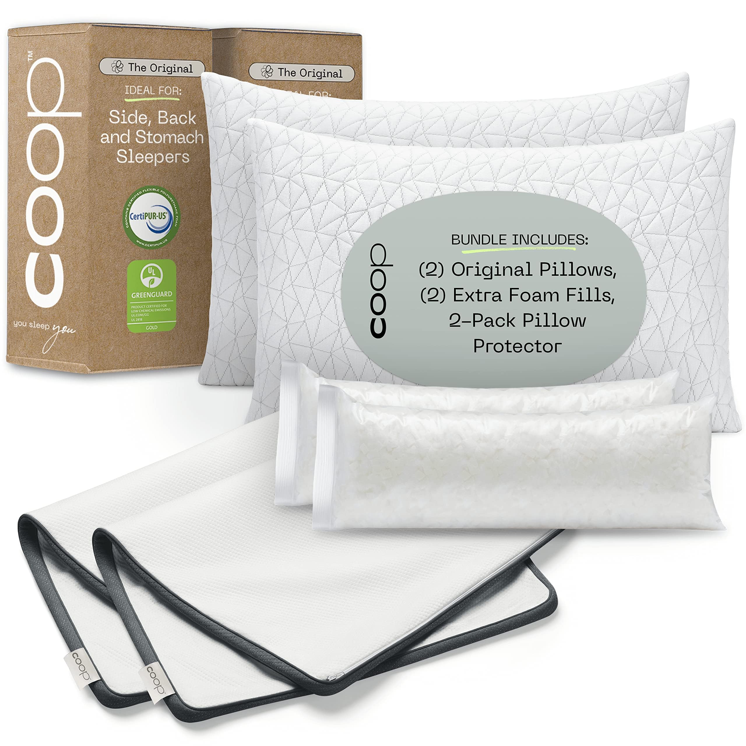 Original Pillows and UltraTech Waterproof Pillow Protector Queen Bundle