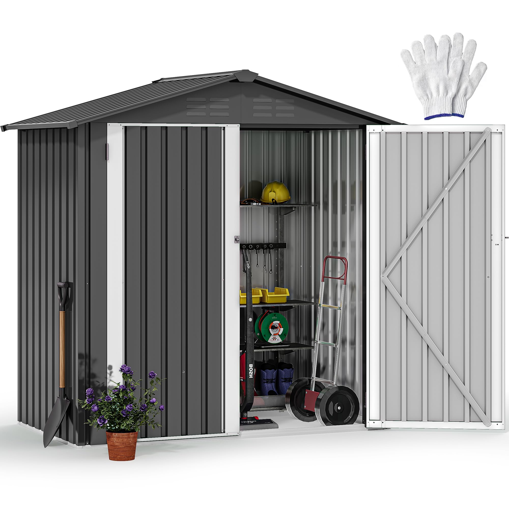 6x4ft Outdoor Storage Shed, Weatherproof Tool Shed w/Locking Entry & Ventilation