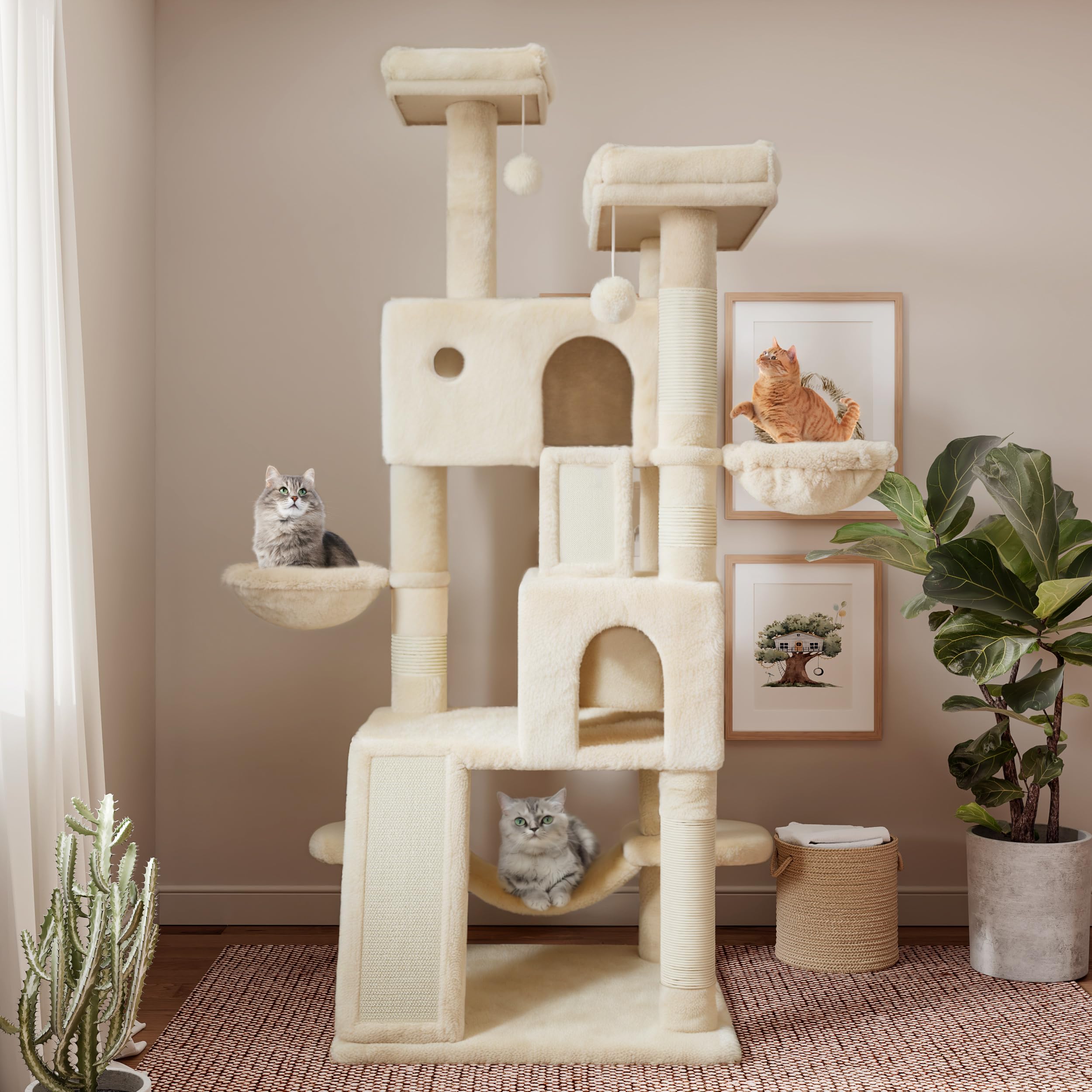 65in Larger Cat Tree Tower Condo for Indoor Kitties/Multi-Level Furniture Activity Center