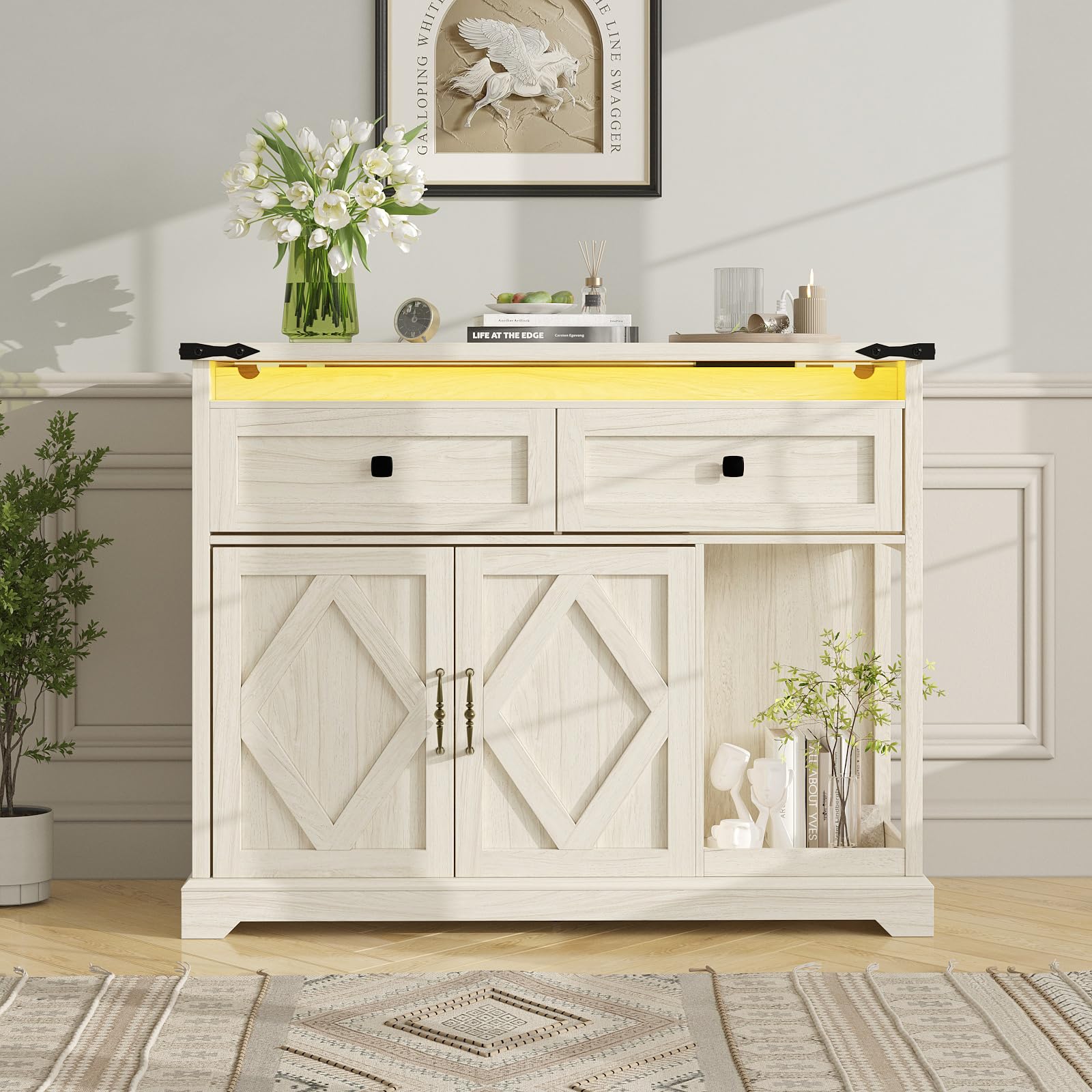 Farmhouse Sideboard Buffet Cabinet with Storage, Credenza Storage Cabinet