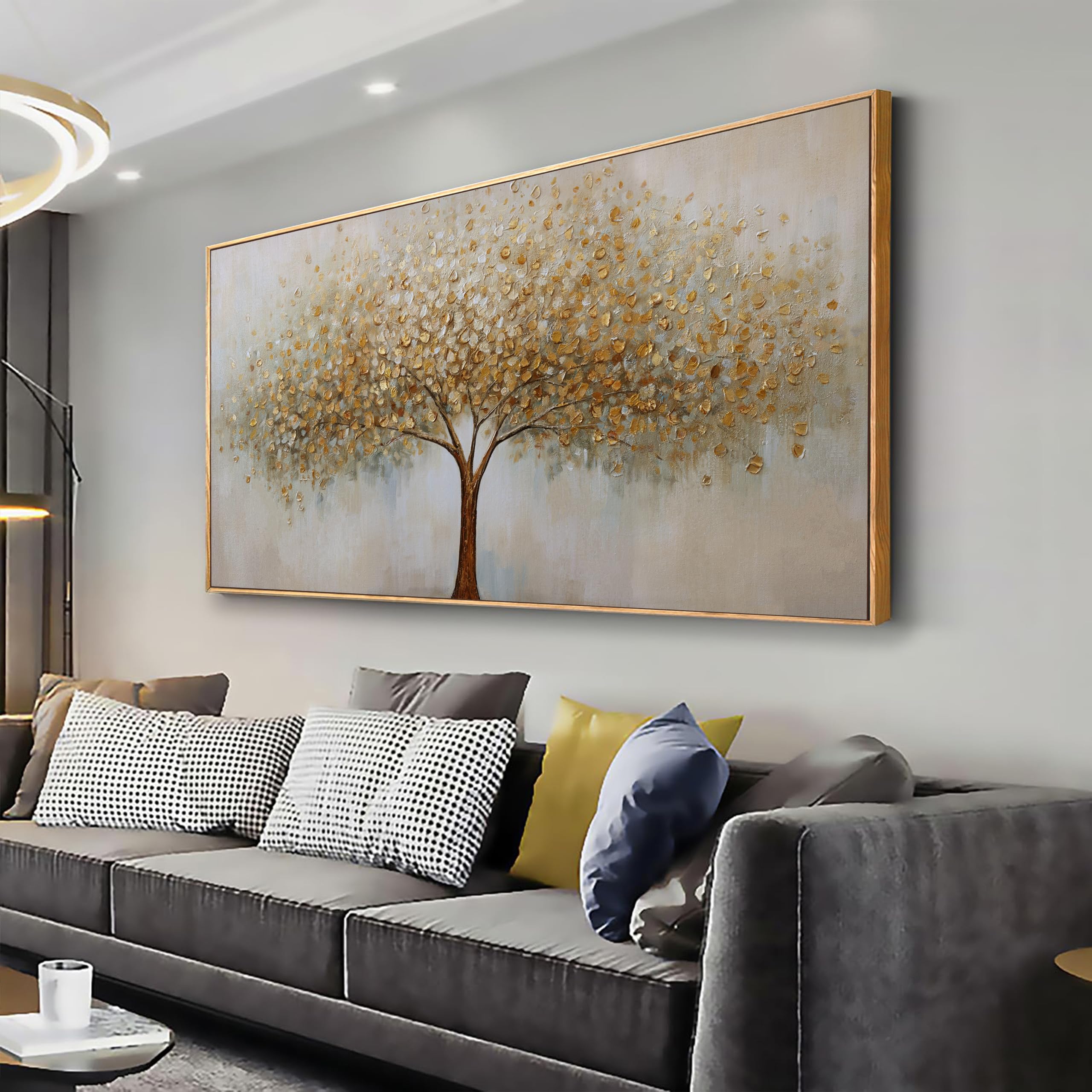 Tree of Life Wall Art Abstract Framed Modern Artwork Canvas Painting Textured Tree Pictures Wall Decor Home Decor Wall Ready to Hang for Bedroom Living Room Size 20"x40"