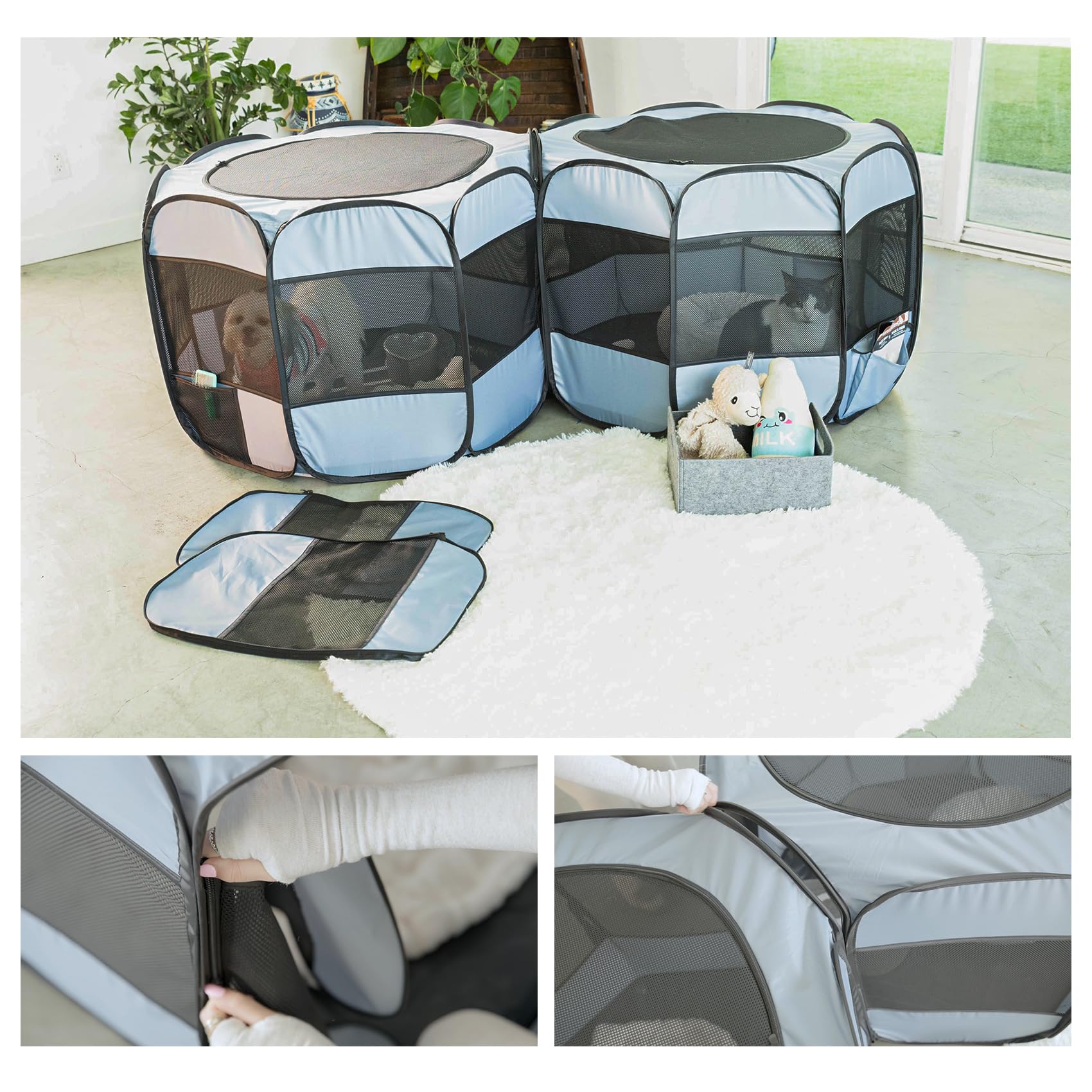 2-in-1 XLarge Cat Playpen, Detachable into 2 Separate Playpens with Additional 2 Doors