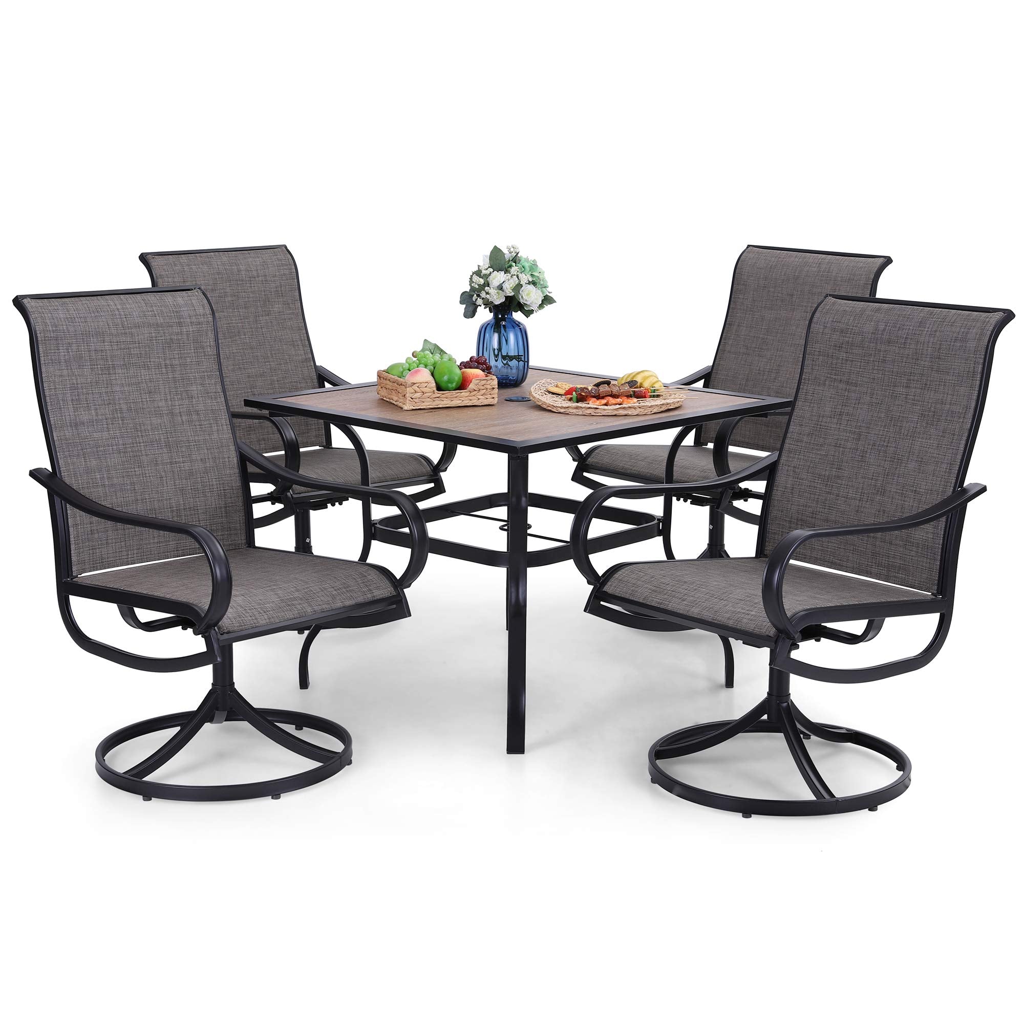 Patio Dining Set for 4, 5 PCS Patio Table & Chair Set Clearance with 4 Swivel Dining