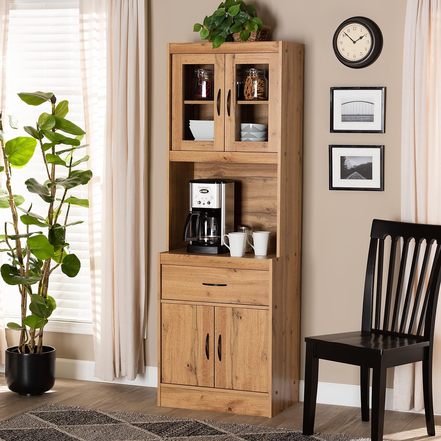 Laurana Modern and Contemporary Oak Brown Finished Wood Kitchen Cabinet and Hutch